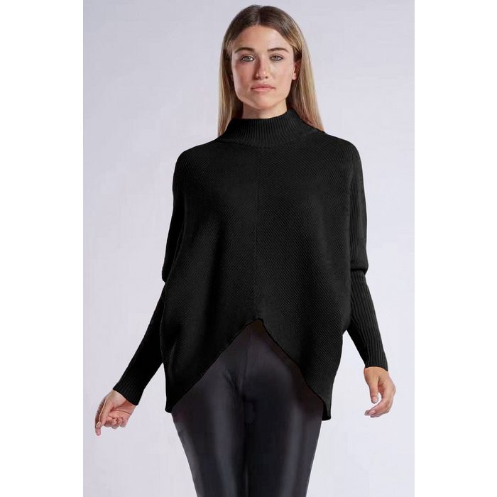 PEKIVESSA Strickpullover Oversized Rippstrick Pullover Damen Fledermausärme (1-tlg) hinten länger