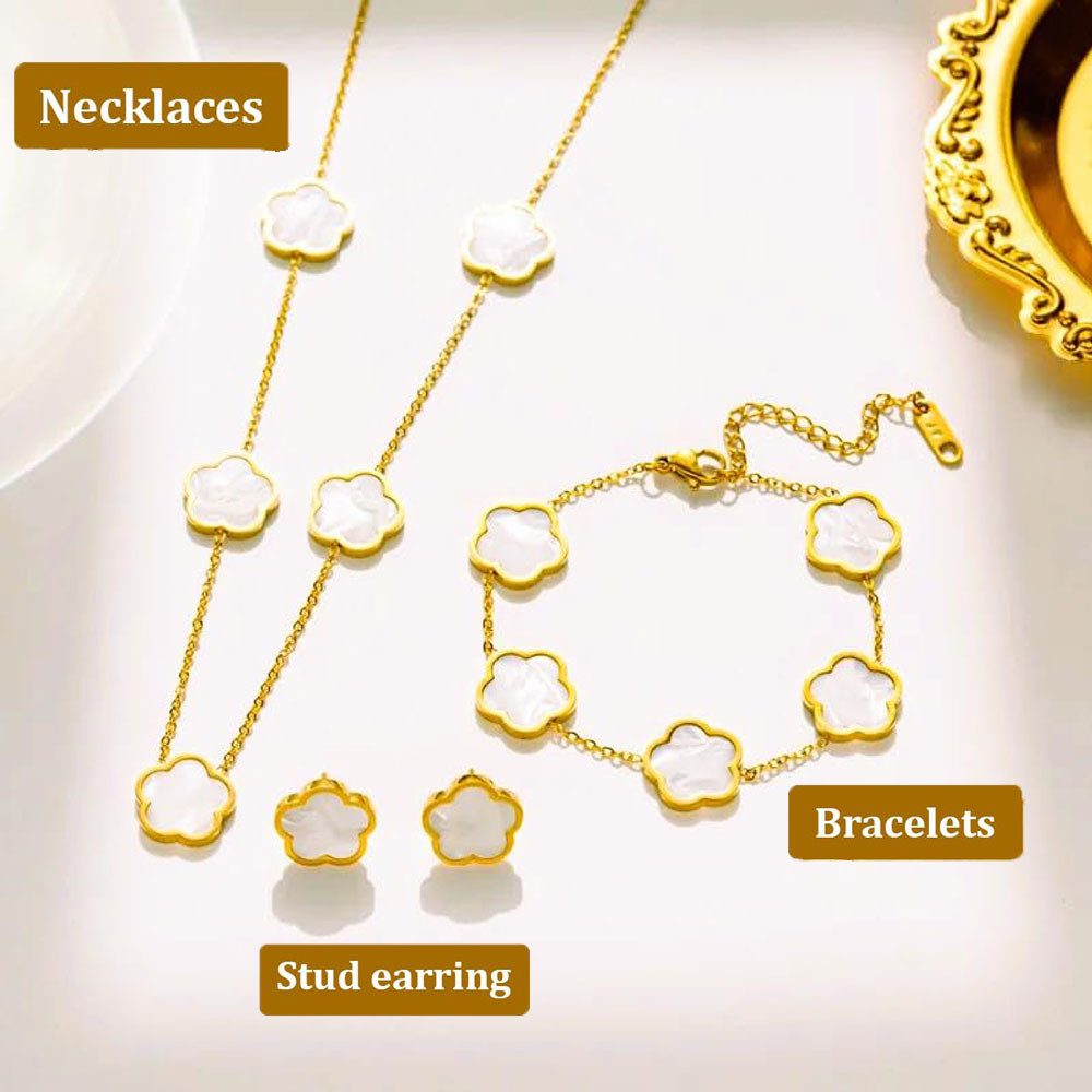 MOPUEA Schmuckset Kleeblatt Schmuck-Set Armband Halskette & Ohrringe mit Geschenkbox (für Hochzeit Geburtstag Jahrestag, 3-tlg), Edelstahl Halskette Ohrstecker  – Bild 2 von 5