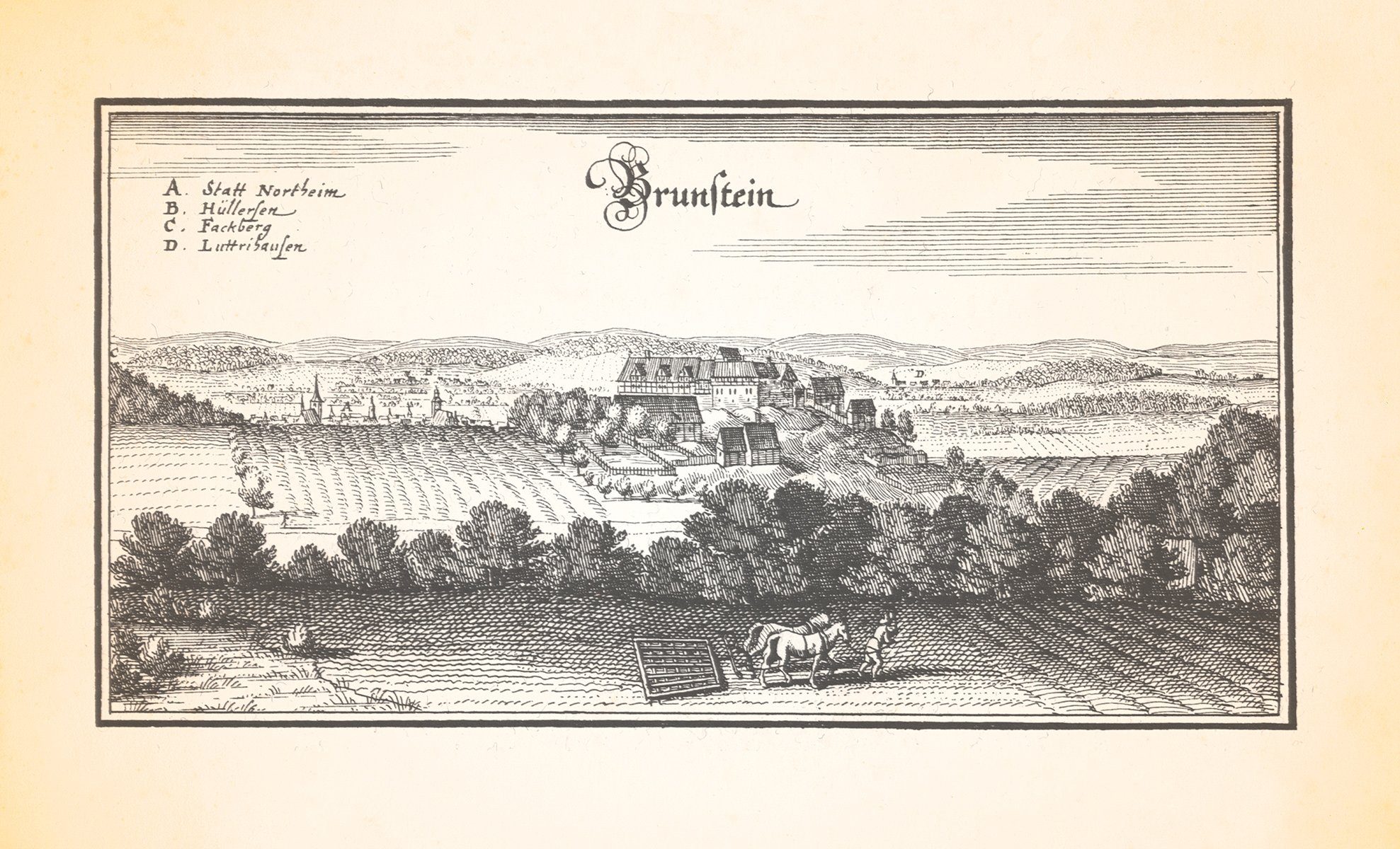 Kunstdruck Brunstein Northeim Hüllersen Fackberg Luttrishausen Kupferstich Merian