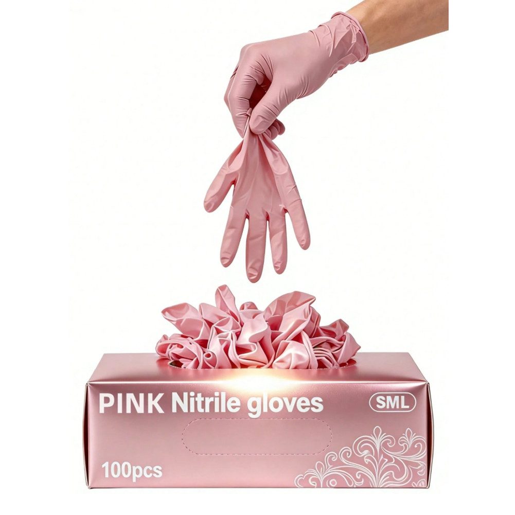 FANNOU Nitril-Handschuhe Einweghandschuhe Rosa 100 Stück Gummihandschuhe Lebensmittelgeeignet