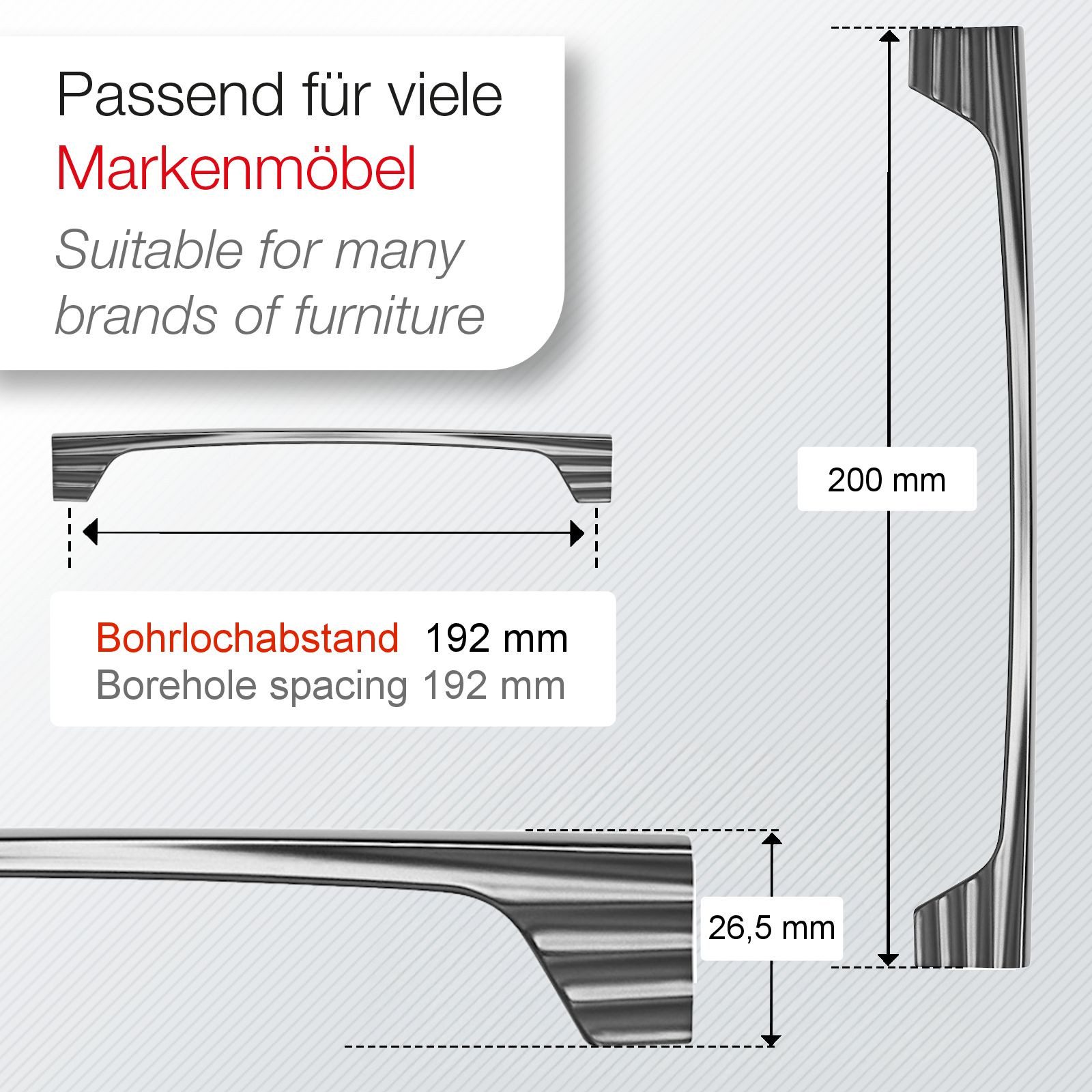 SO-TECH® Möbelgriff Schubladengriff WING Bohrlochabstand (BA) 192 mm anthrazit (1-St), Länge 200 mm, Höhe 26,5 mm, 1 Stück inkl. Schrauben