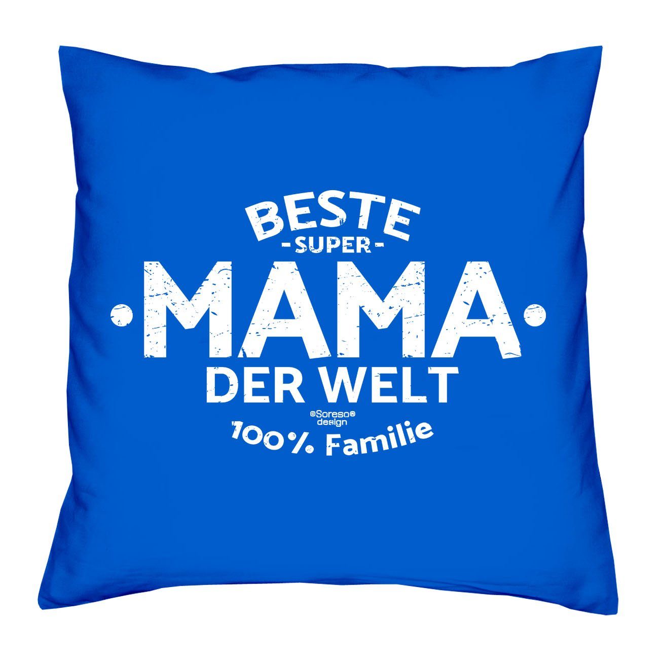 Soreso® Dekokissen Kissen Beste Mama der Welt & Urkunde, Geschenke Weihnachten Geburtstag Muttertag royal-blau
