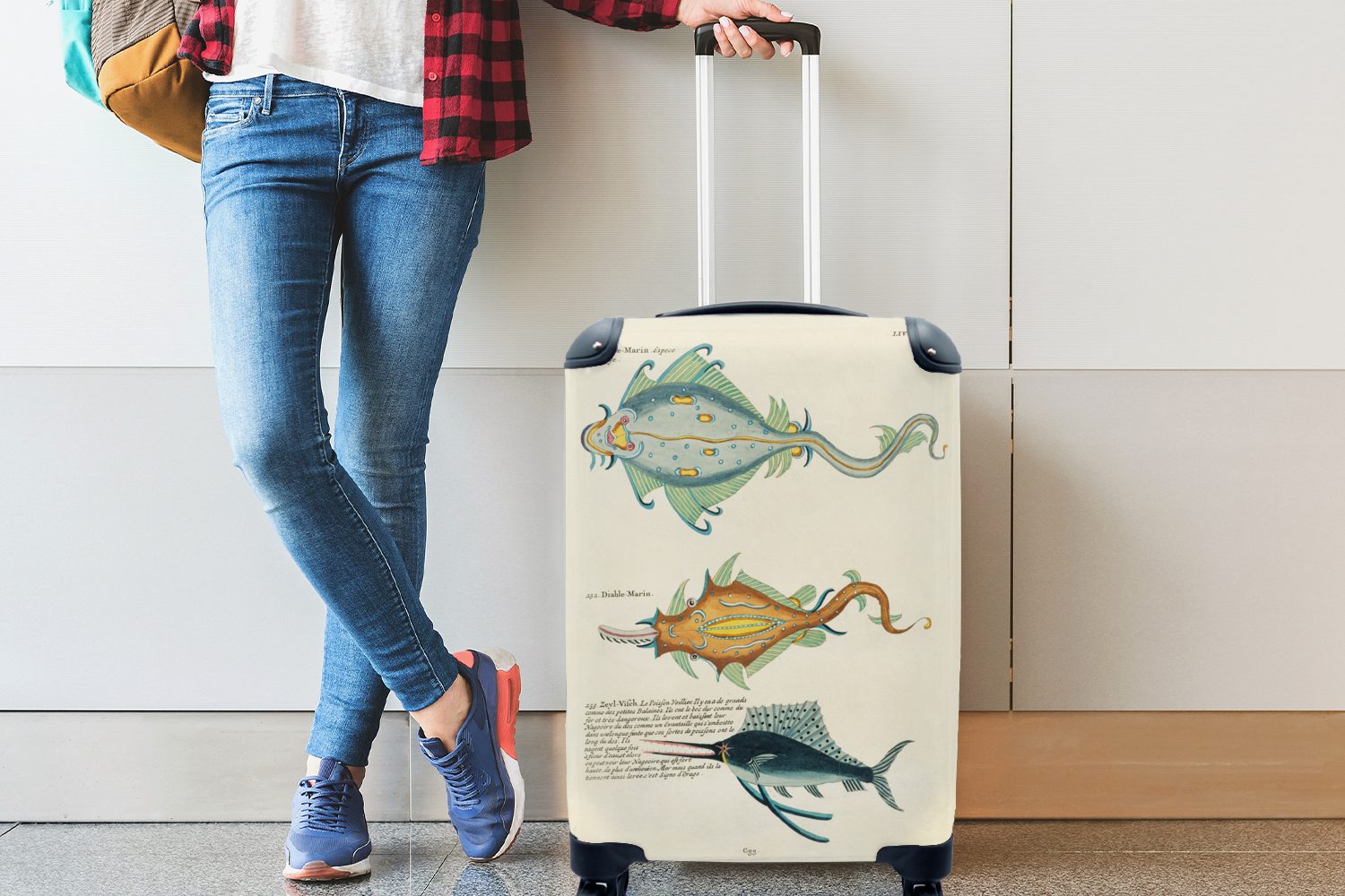 für Reisekoffer - Vintage, Ferien, 4 Fisch MuchoWow rollen, Trolley, Rollen, Handgepäckkoffer mit Kunst Reisetasche - Handgepäck