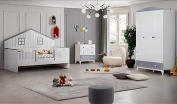 JVmoebel Jugendzimmer-Set Weiß Kinderzimmer Möbel Kinderbett Kleiderschrank Kommode, (3-St., Bett + Kommode + Kleiderschrank), Made in Europa