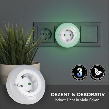 HAC24 LED Nachtlicht 2x LED Steckdosenleuchte Nachtlicht Nachtlampe Steckdose Lampe Licht, LED fest integriert, mit automatischen Lichtsensor 3 Farben 8,5 x 8 x 8,5 cm