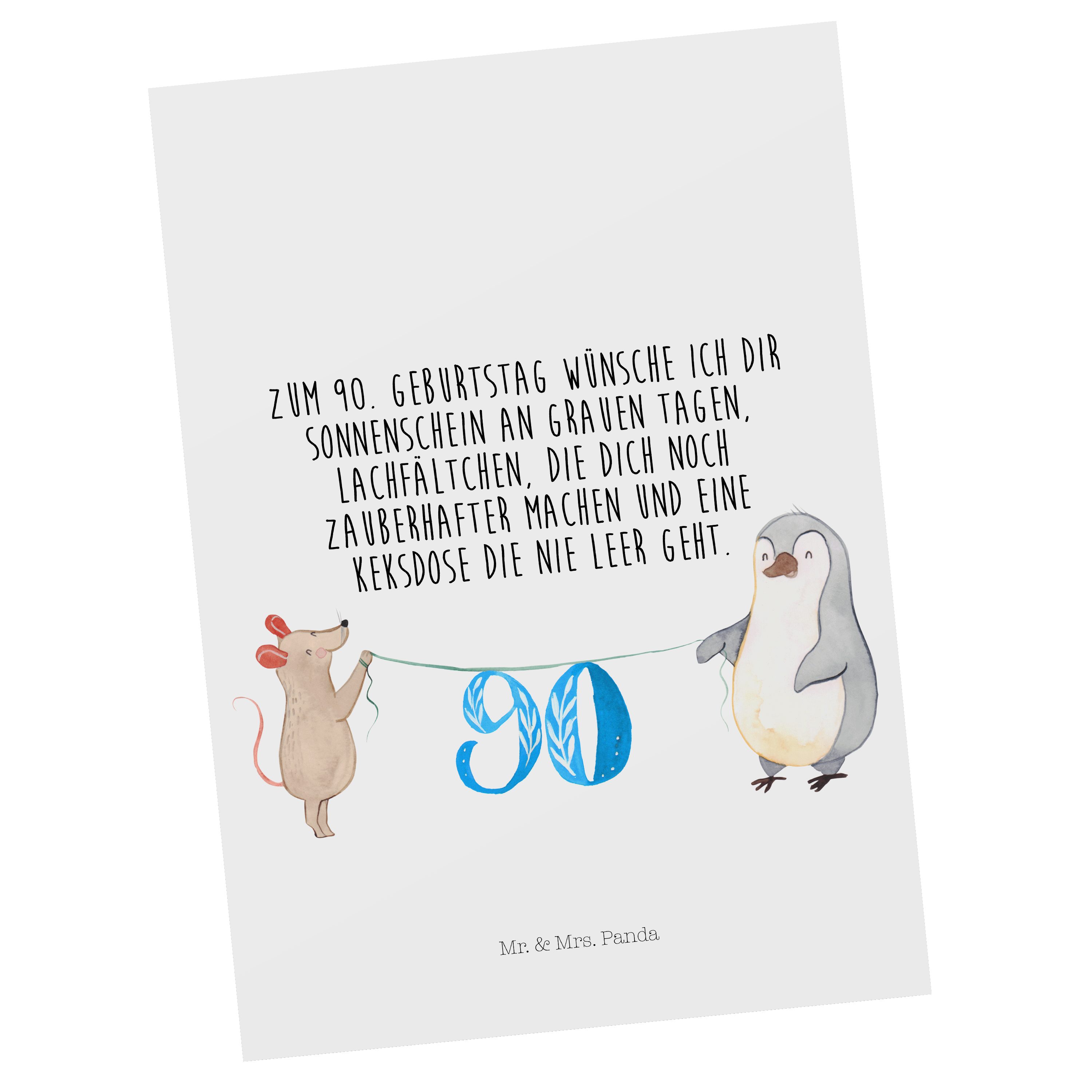 Mr. & Mrs. Panda Postkarte 90. Geburtstag Maus Pinguin - Weiß - Geschenk, Einladung, Herzlichen