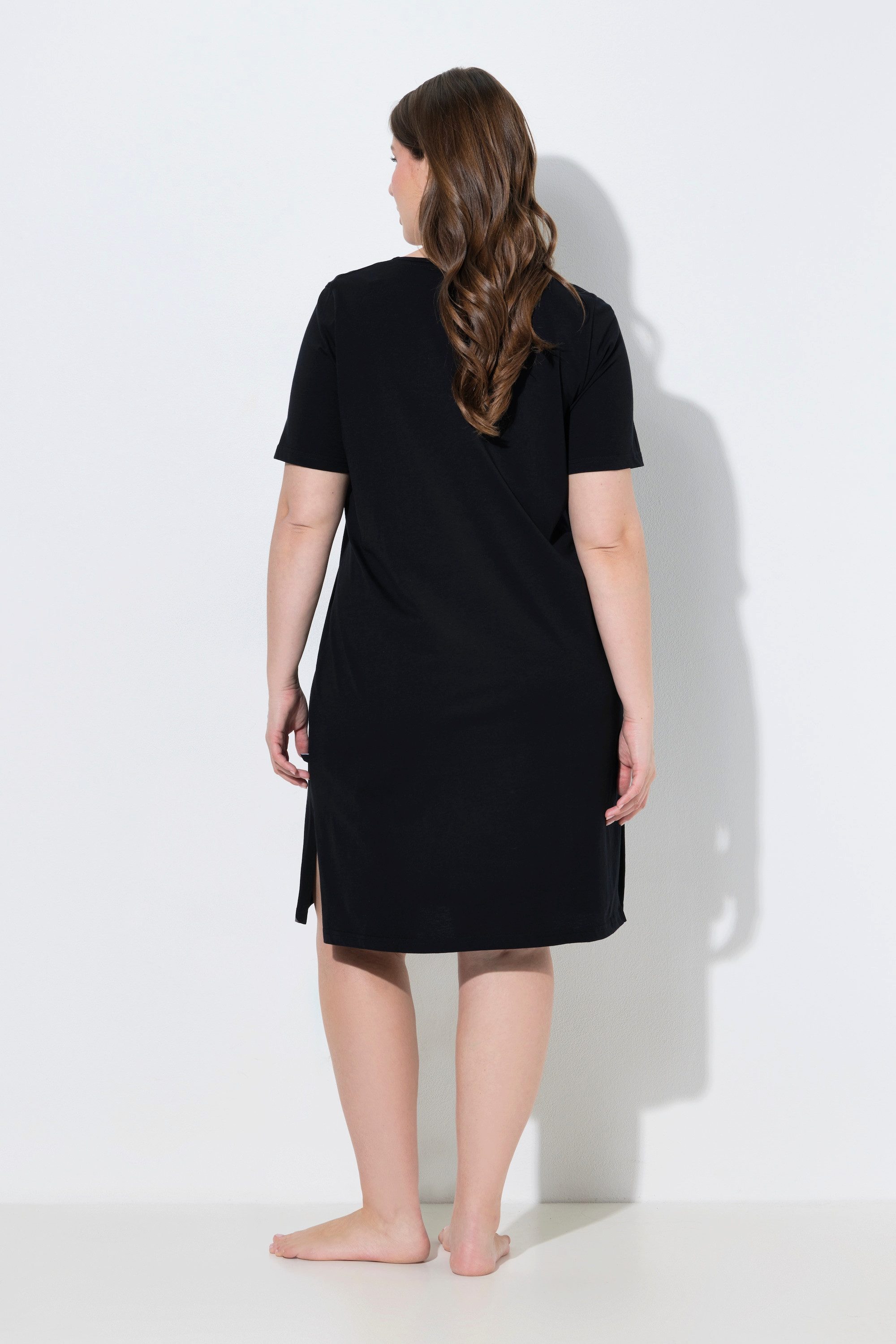 Ulla Popken Bigshirt Bigshirt Gesicht V-Ausschnitt Halbarm