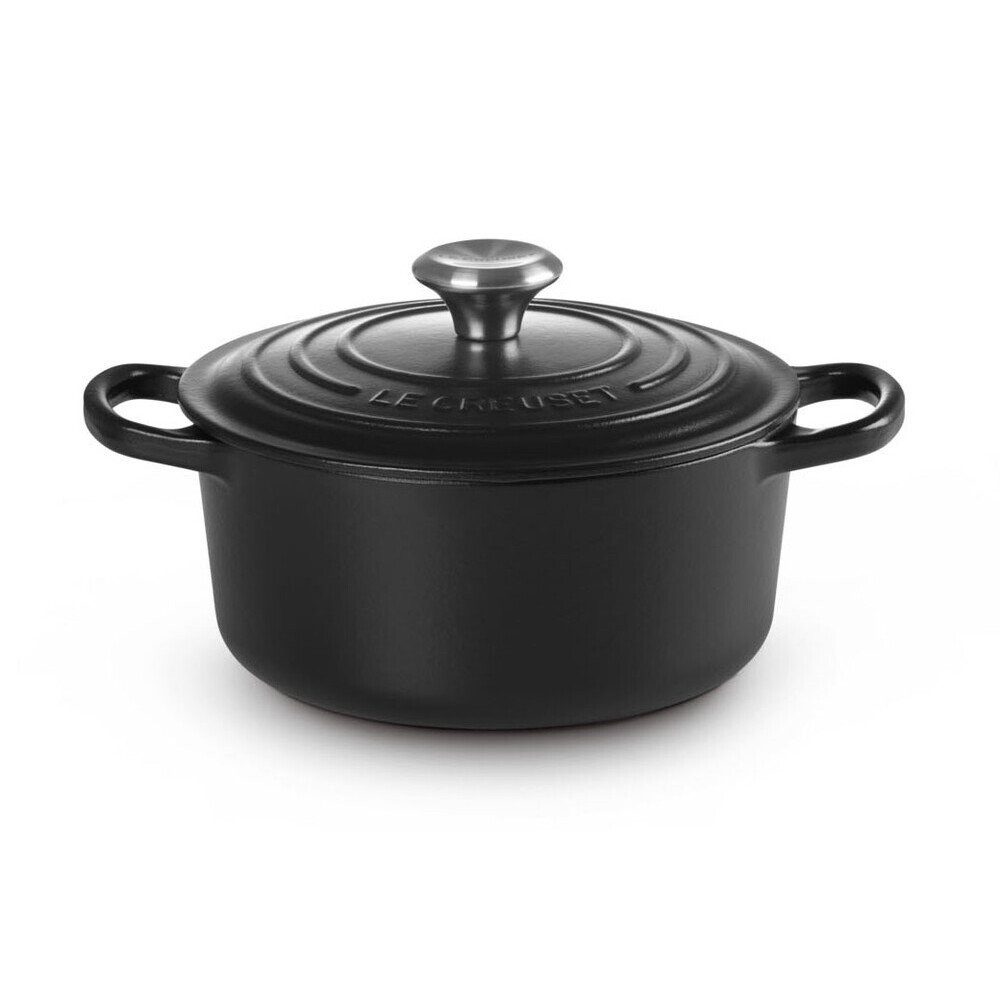 LE CREUSET Bräter Bräter mit Deckel 20 cm Signature Schwarz, Emailliertes Gusseisen, Schmortopf, Cocotte, Bratentopf, ca. 2-3 Personen, Ø20cm, Gusseisen