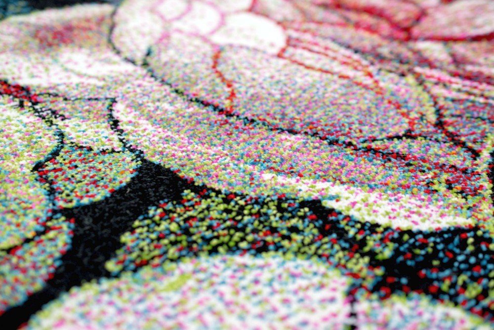 Carpetia Teppich Teppich Wohnzimmer Designerteppich Blumen Blumenstrauß schwarz rot, rechteckig, Höhe: 13 mm