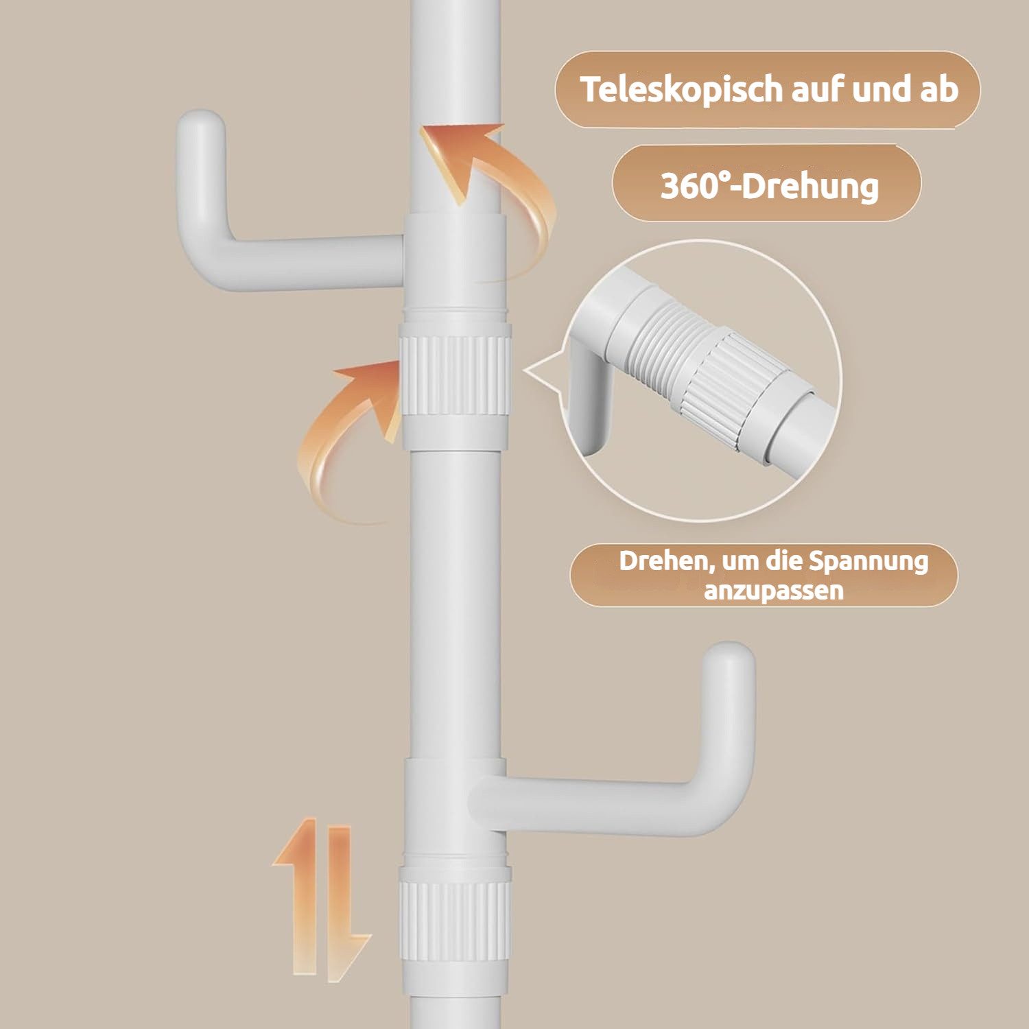 JOYOLEDER Kleiderständer Garderobenständer ausziehbar, 4/5 Haken, 110-310cm Verstellbarer, (Teleskop Kleiderständer stabil – Garderobe platzsparend, Metall, – Herrendiener Schlafzimmer – Flurgarderobe – Wäscheständer Balkon)