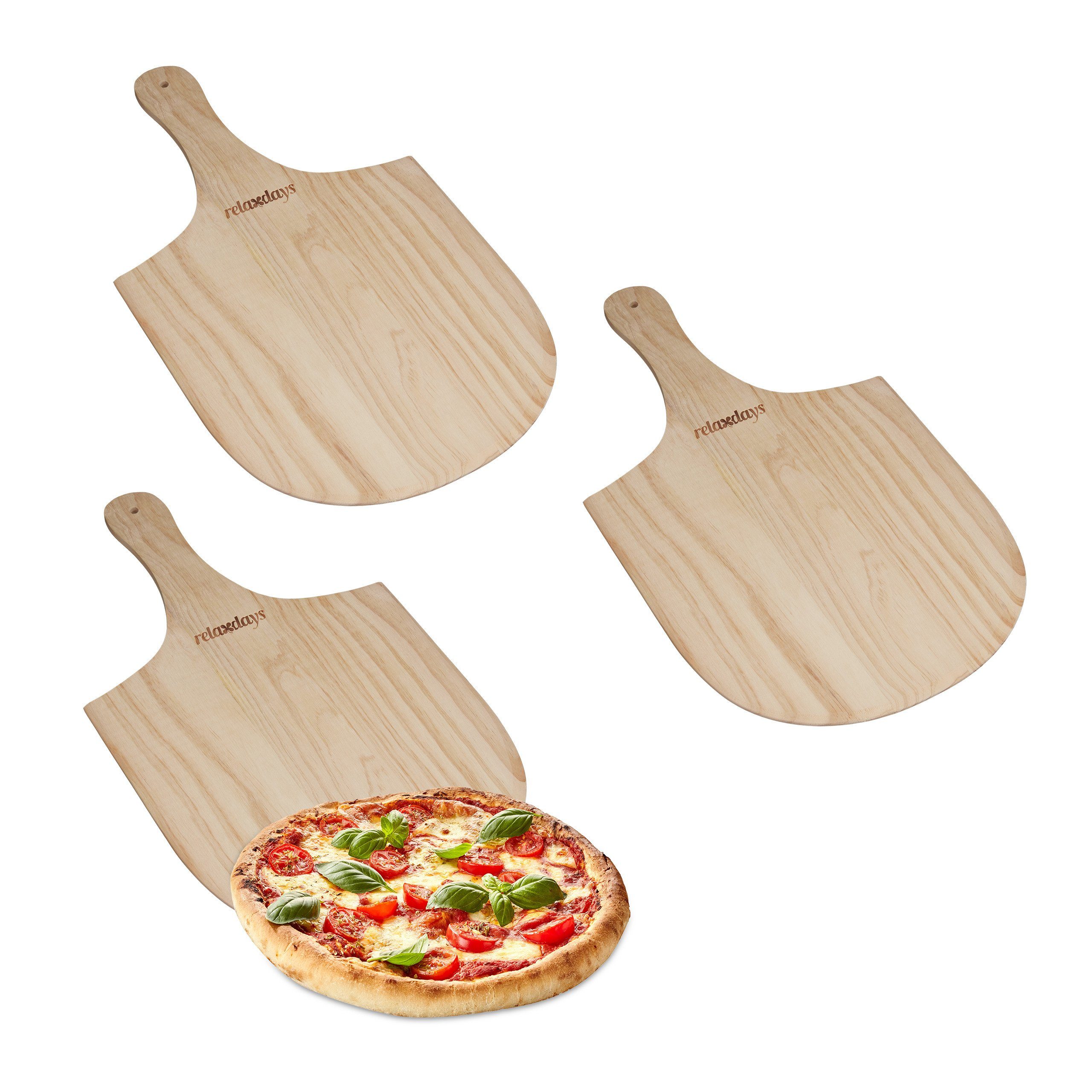 relaxdays Pizzaschieber 3 x Pizzaschieber aus Holz | Pizzaschneider