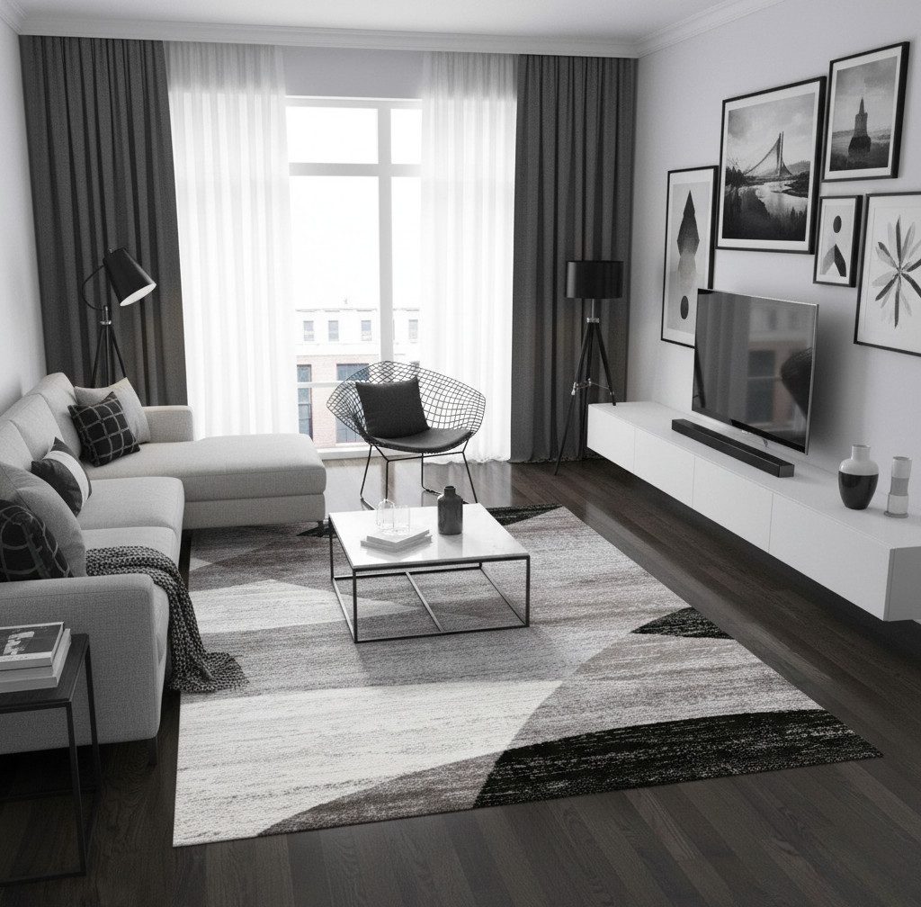 Vimoda Läufer Wohnzimmer Teppich Kurzflor, geometrisches Look, Rechteckig, Höhe: 5 mm, Läufer Moderner Meliert Muster für Küche und Schlafzimmer