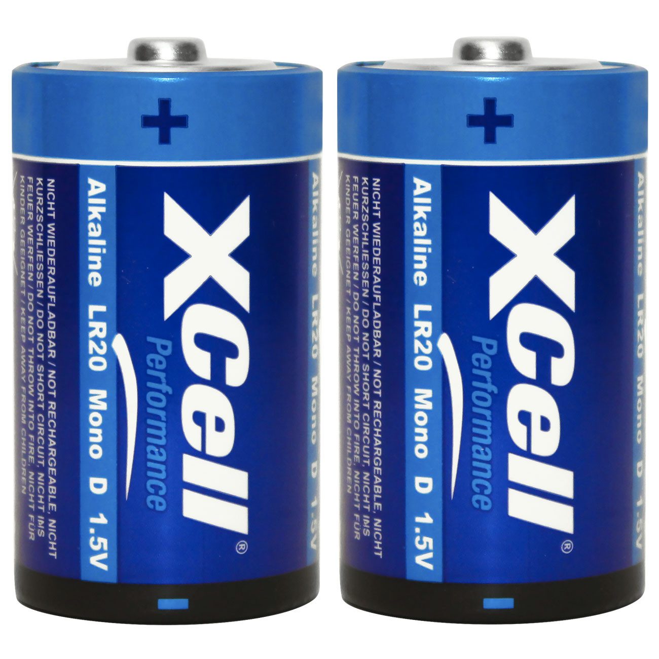 XCell Alkaline Batterien Typ D Mono LR20 (1,5 V), Performance 2er/4er-Set Batterie, (2 St), Auslaufsichere Monozellen für Taschenlampen, Radios & Spielzeug