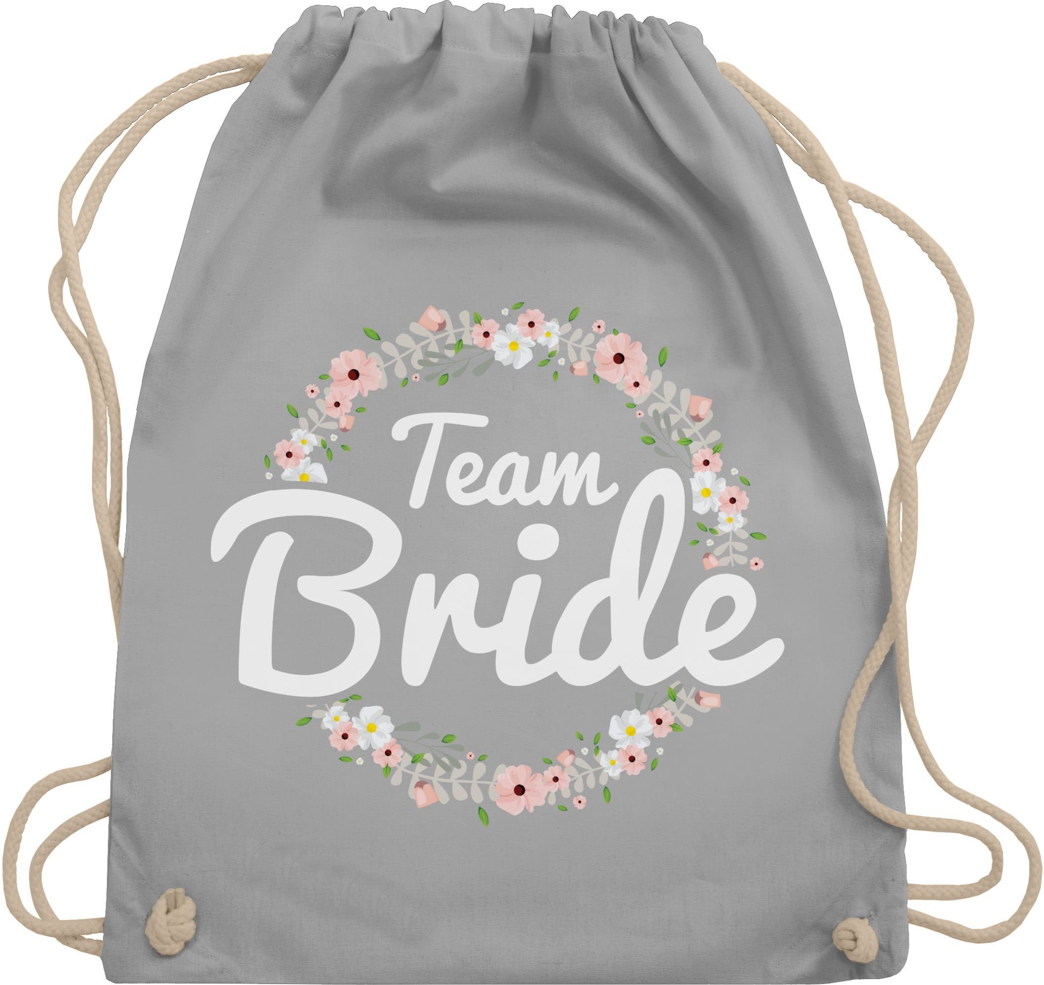 Shirtracer Turnbeutel Team Bride Blumenkranz I Bride Crew, JGA Junggesellenabschied Frauen 01 Hellgrau