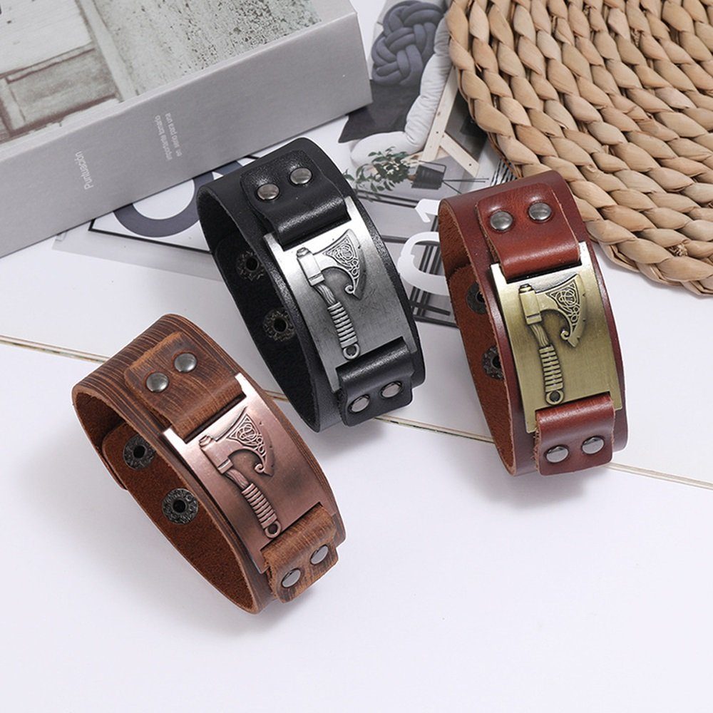 Eyecatcher Lederarmband Wickinger Axt Silber Bronze Gold Armband verstellba günstig online kaufen