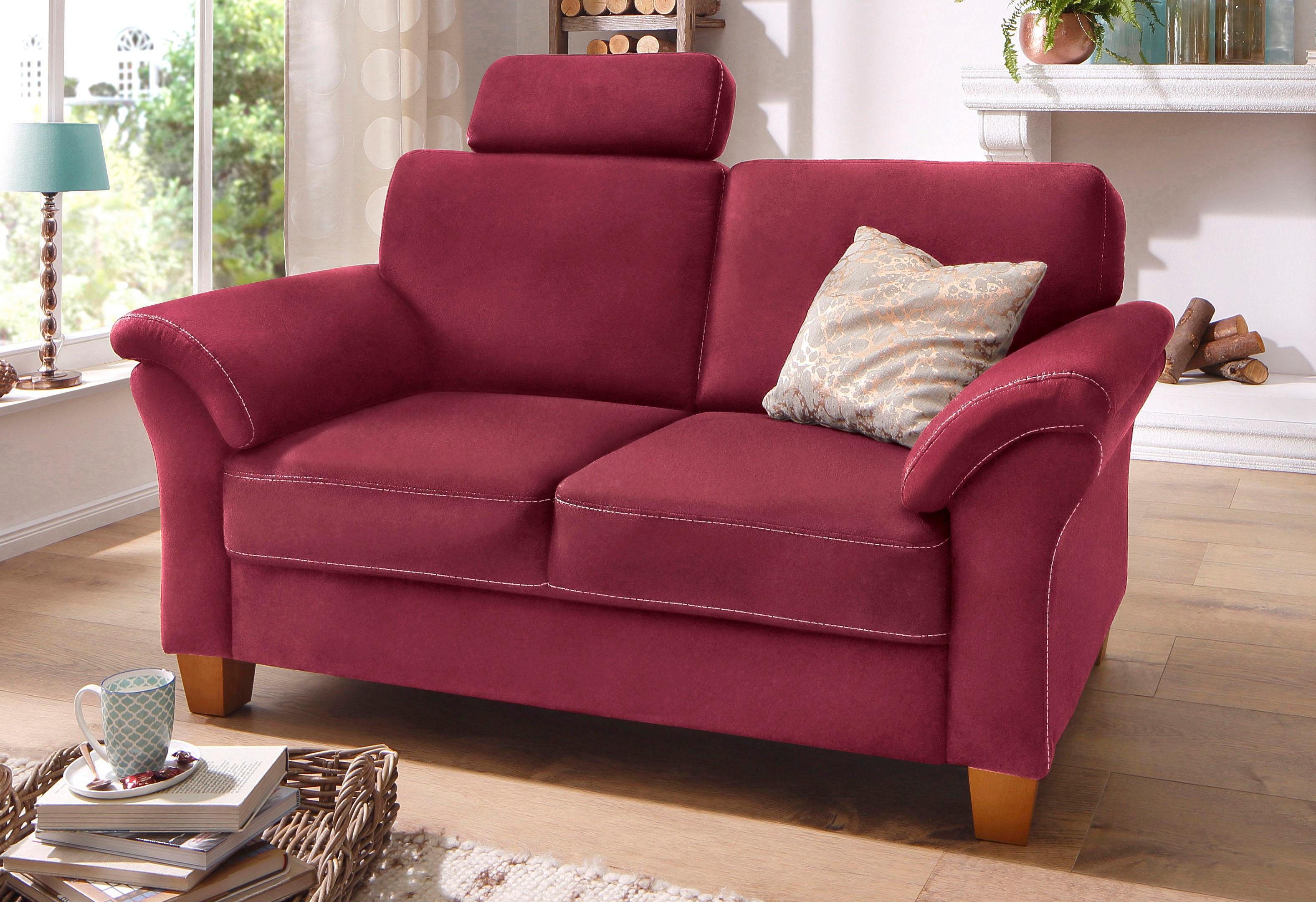 OTTO home 2-Sitzer Borkum, B: 156 cm, Federkern-Polsterung, Landhausstil, Sitzhöhe 46 cm, Kopfstützen nachrüstbar, Wellenunterfederung, Massivholzfüße