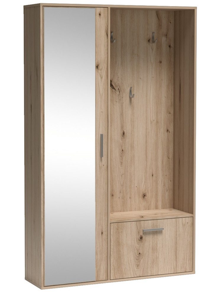 Marmex Möbel Kompaktgarderobe BIS EICHE ARTISAN mit Spiegel und ausziehbarer Kleiderstange