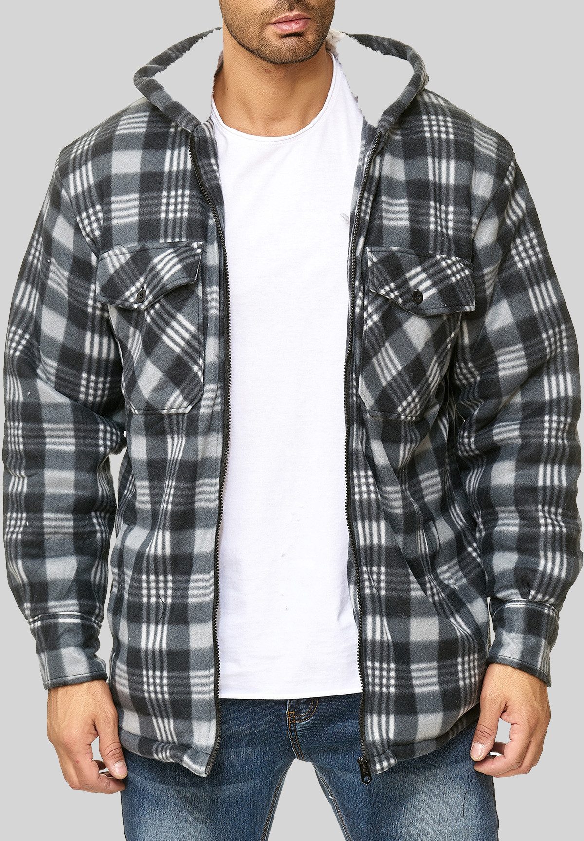 Egomaxx Blouson Holzfäller Thermohemd Kariert Gefütterte Holzfäller Hoodie