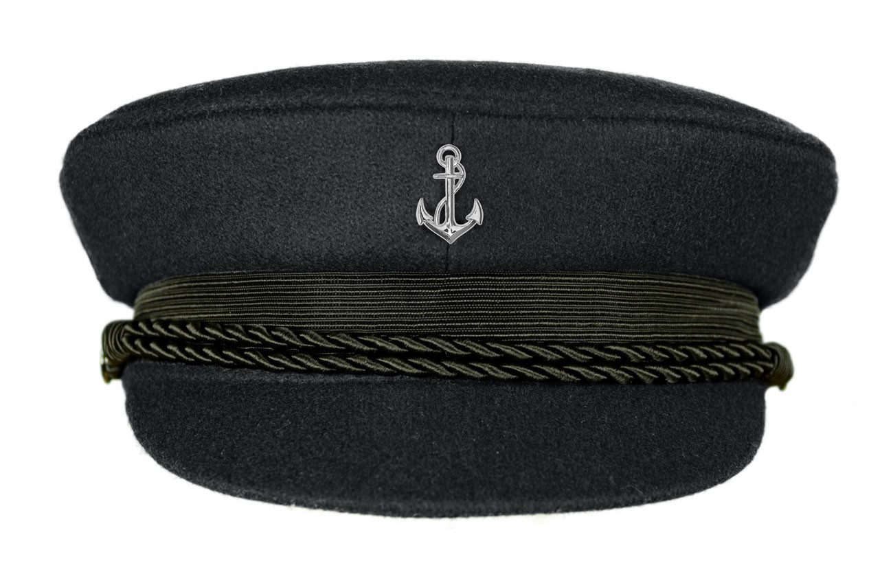 MADSea Schiebermütze Elbsegler mit Motivpin Anker silber maritime Kapitänsmütze mit Krone, Zierband und Kordel