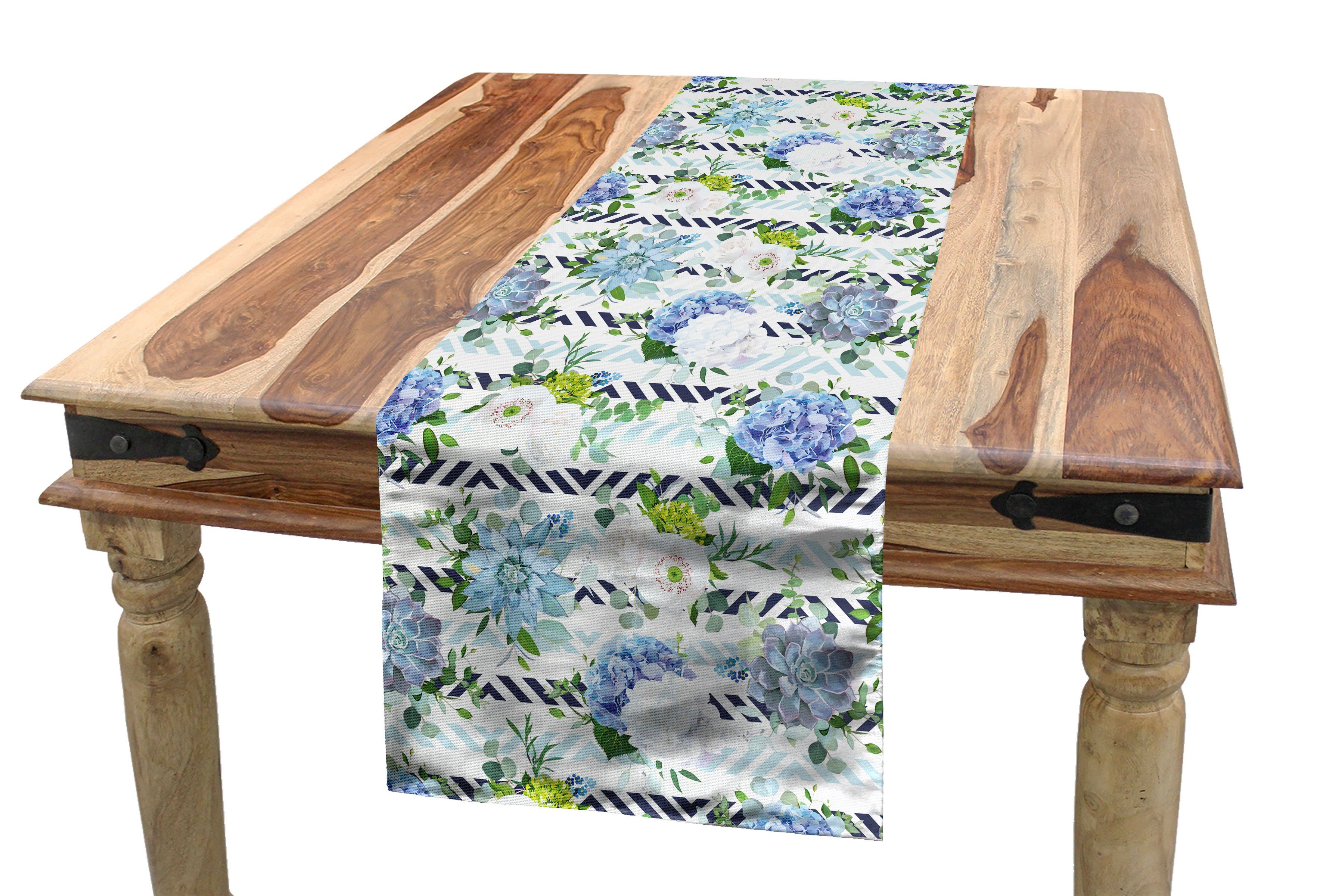 Abakuhaus Tischläufer Esszimmer Küche Rechteckiger Dekorativer Tischläufer, Hortensie Frische Blumen auf Streifen