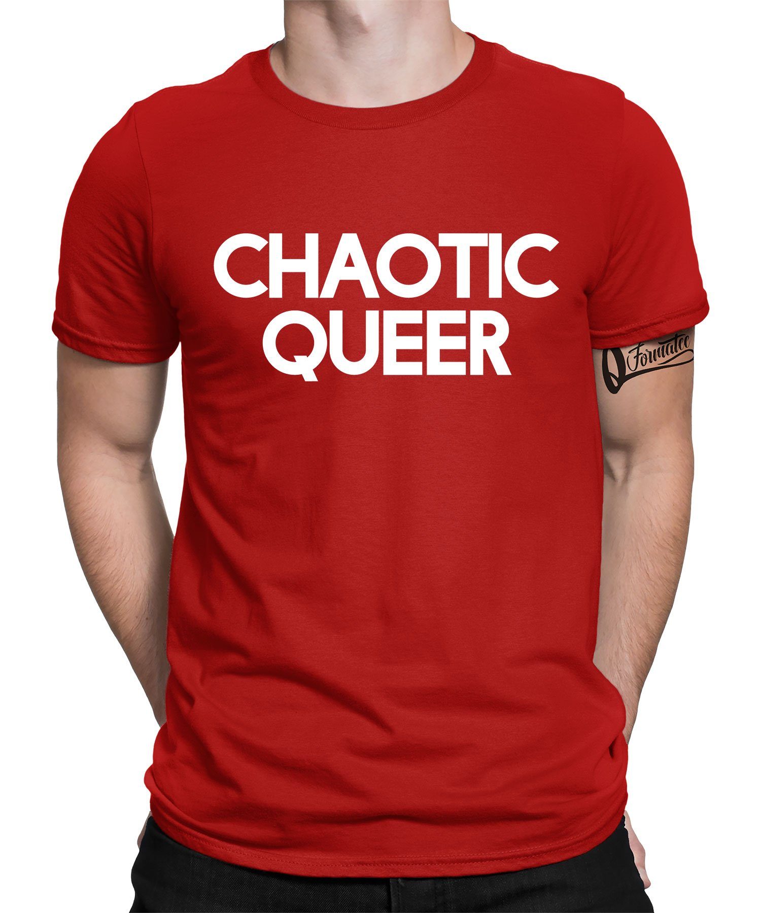 Quattro Formatee Kurzarmshirt Chaotic Queer Regenbogen Rot Gay Stolz LGBT (1-tlg) T-Shirt - Pride Herren