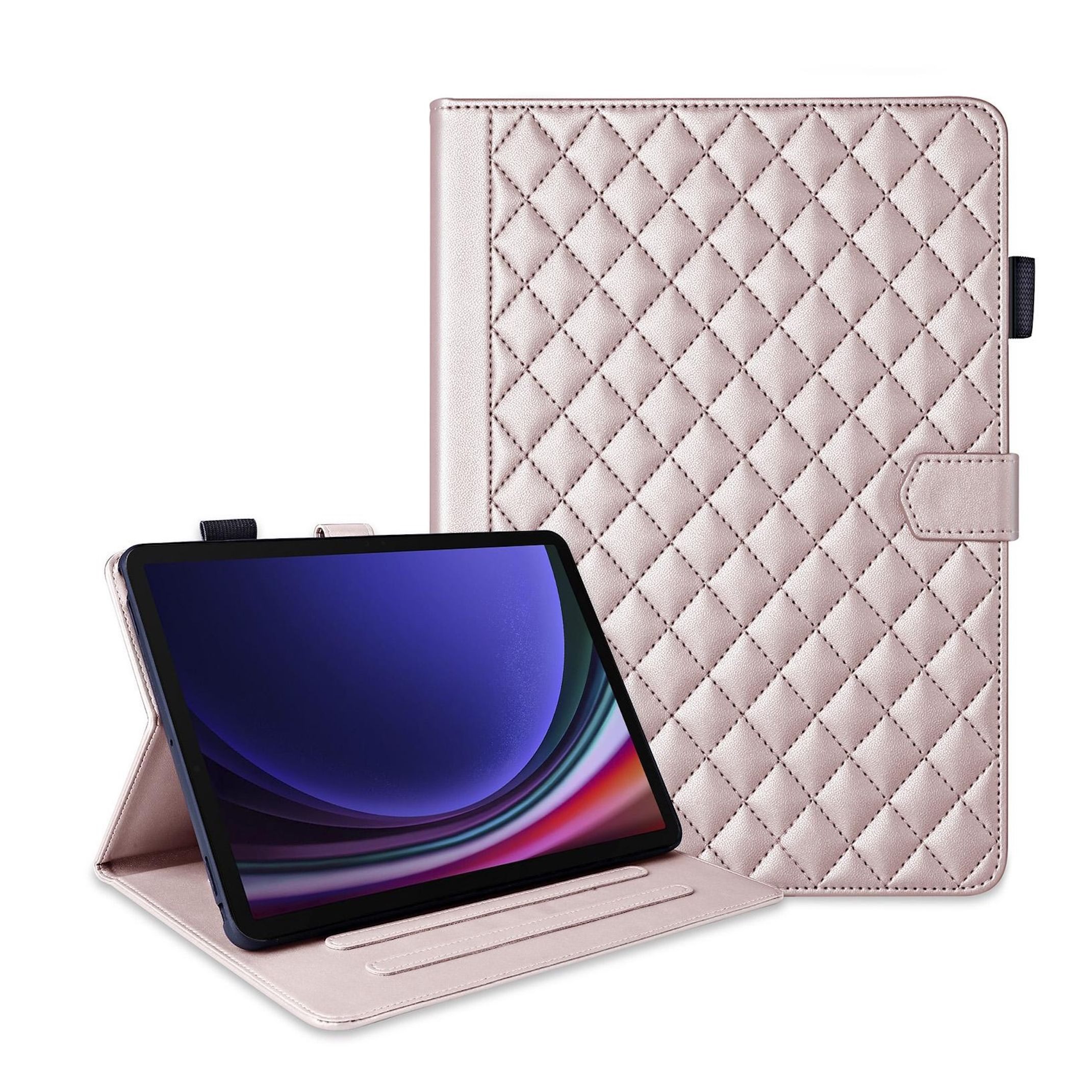 Wigento Tablet-Hülle Für Samsung Galaxy Tab S10 FE Plus Rhombus Kunstleder Hülle Rose Gold, Kunstlederhülle mit Rhombus-Textur und Standfunktion