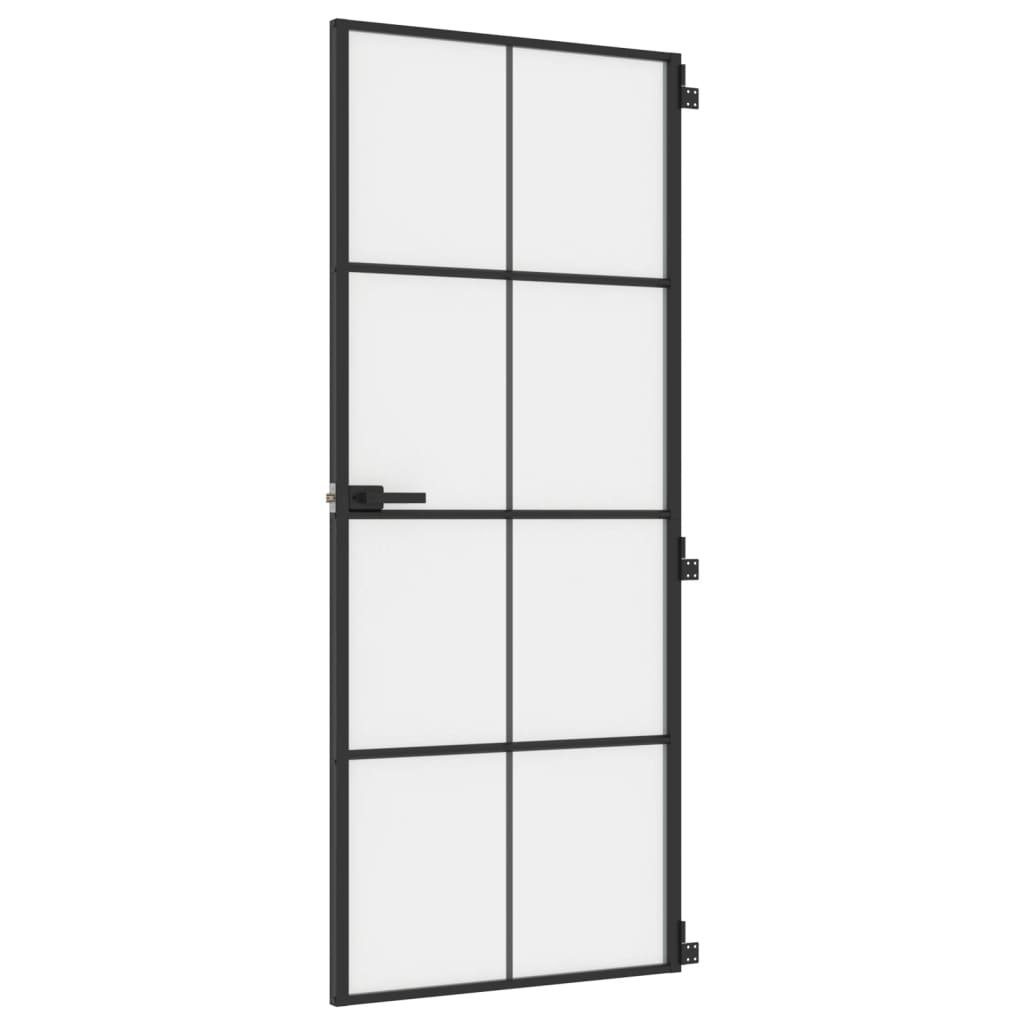 vidaXL Zimmertür Zimmertür Glastür Innentür Schlank Schwarz 83x201,5 cm Hartglas Alumi