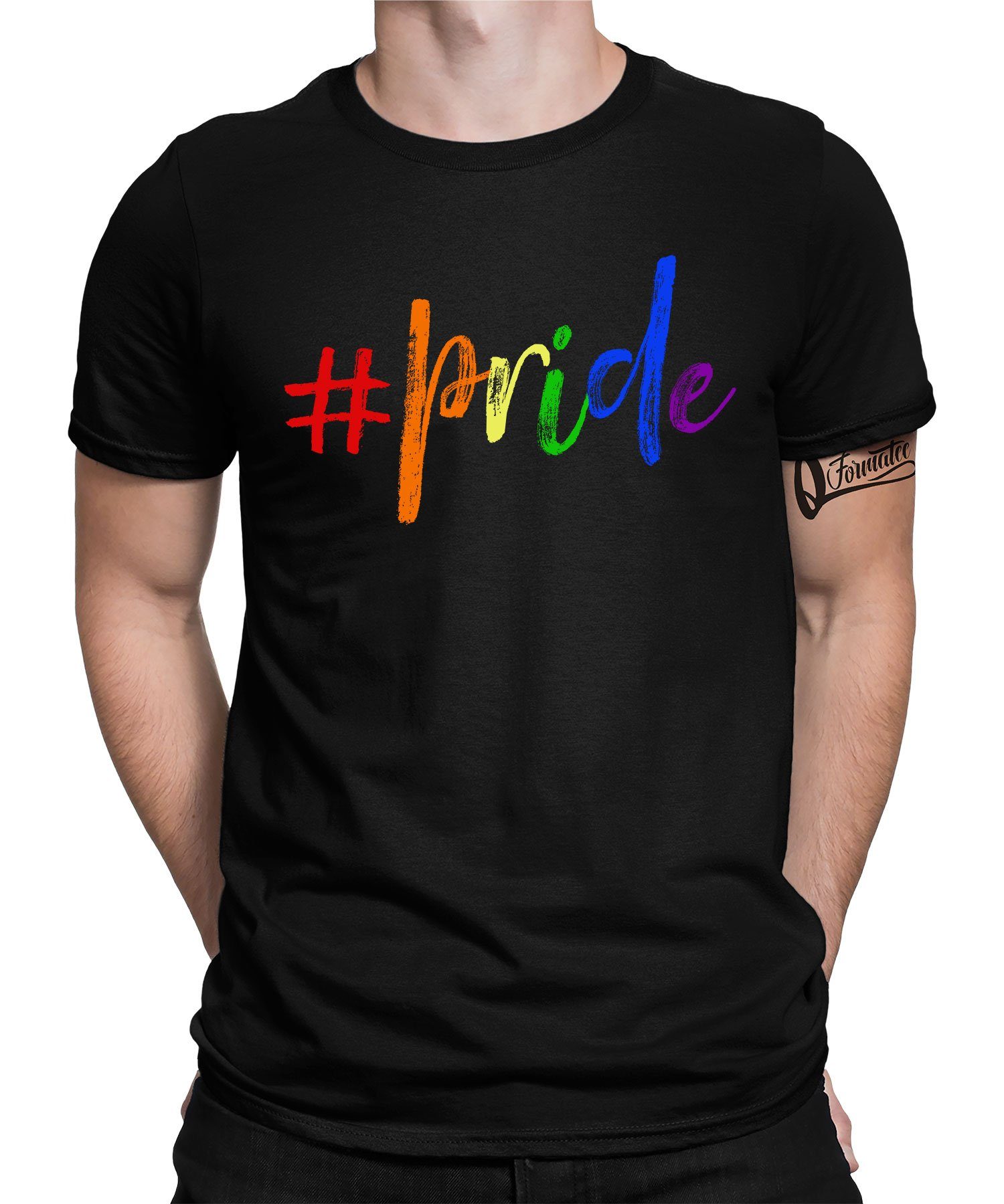 Quattro Formatee Kurzarmshirt #pride - Stolz Regenbogen LGBT Gay Pride Herren T-Shirt (1-tlg) Schwarz