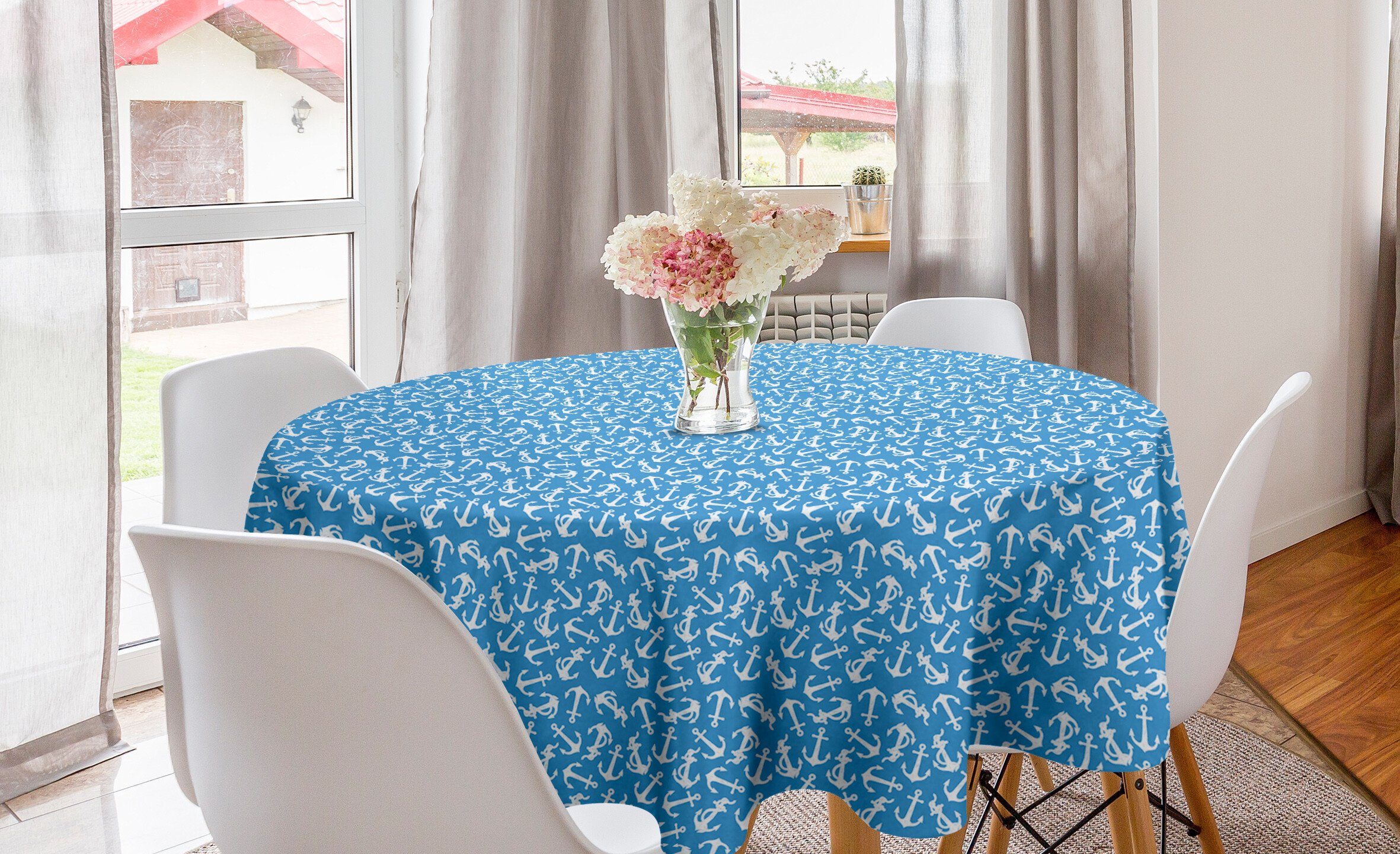 Abakuhaus Tischdecke Kreis Tischdecke Abdeckung für Esszimmer Küche Dekoration, Blau Wasser Maritime Anchor Art
