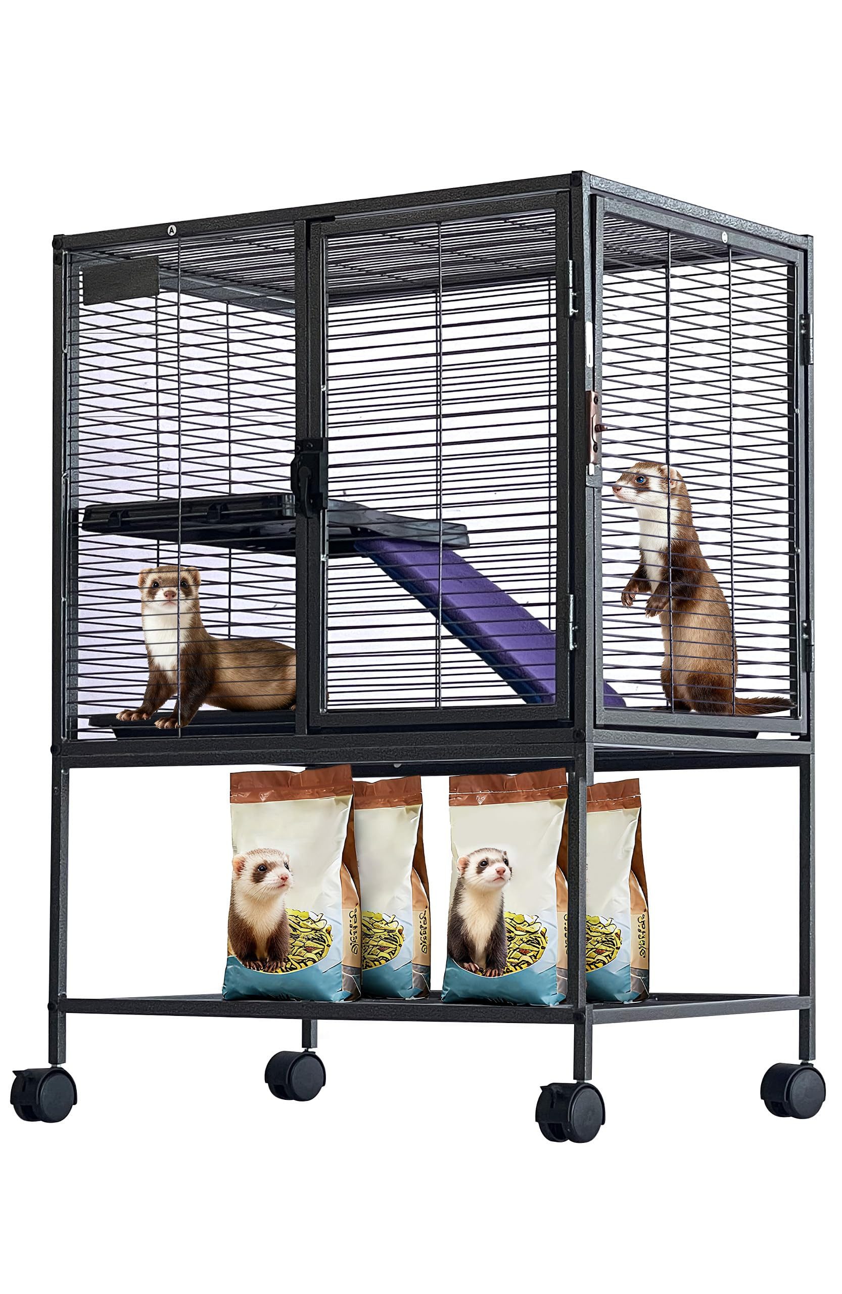 GarveeMore Kleintierkäfig aus Metall mit Ablagefläche & Rollen, breiter Eingang, für Kaninchen, Meerschweinchen, Hamster, Frettchen, Igel