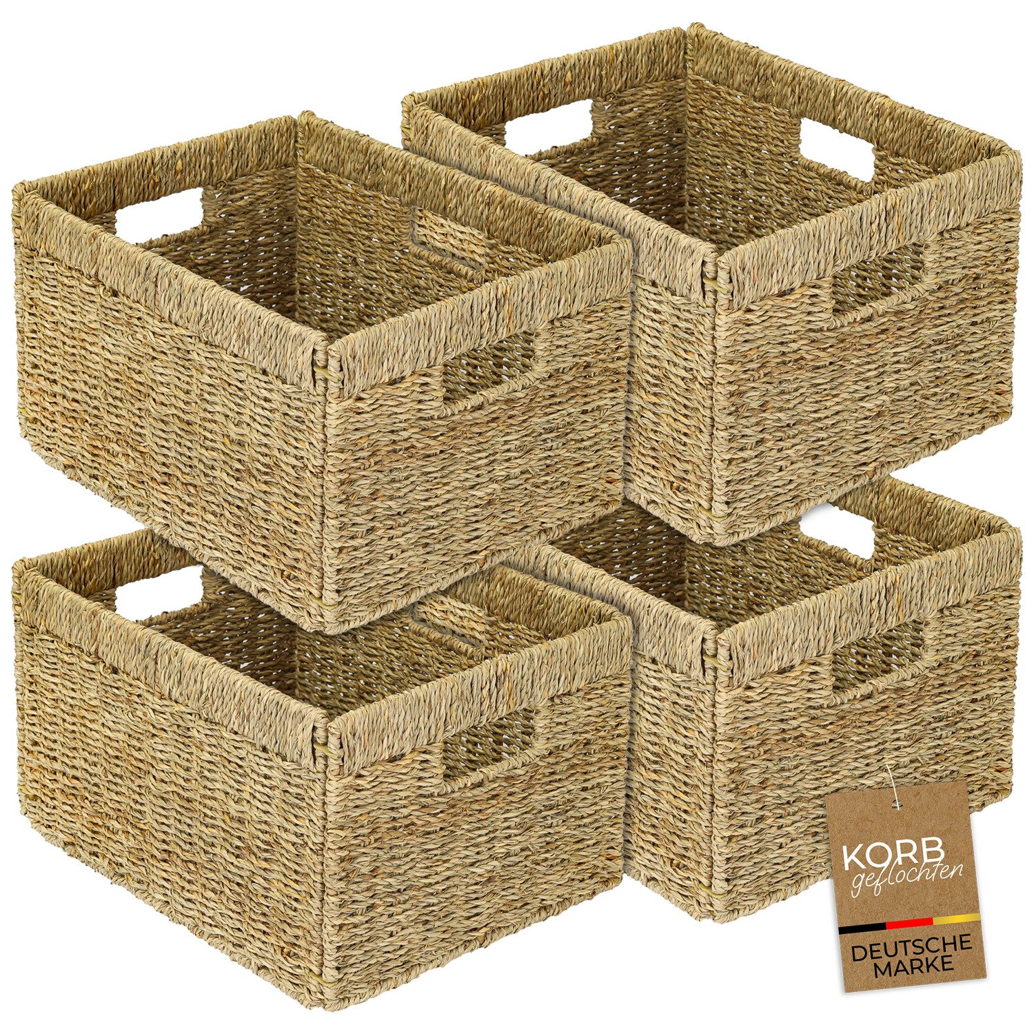 HMF Regalkorb Aufbewahrungskorb passend für BILLY Regal, Korb, geflochten aus Seegras mit drei Griffen, 35 x 25 x 20 cm