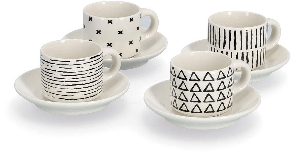 Zeller Present Espressotasse, 8-tlg., Keramik, 8-teilig (4 Tassen/4 Untertassen)