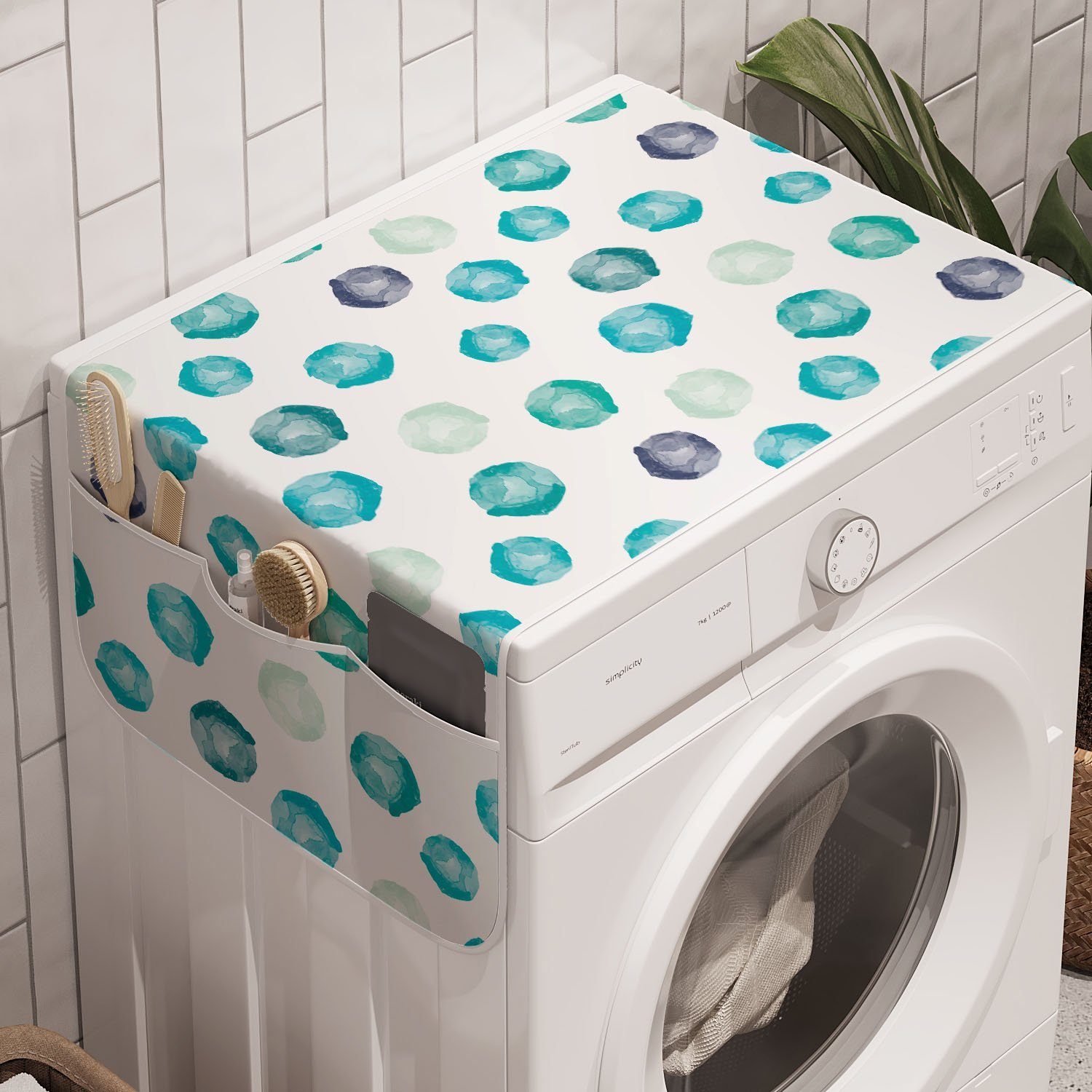 Waschmaschine und Runde Formen Abakuhaus Trockner, Badorganizer für Pastellfarben Wasser Anti-Rutsch-Stoffabdeckung