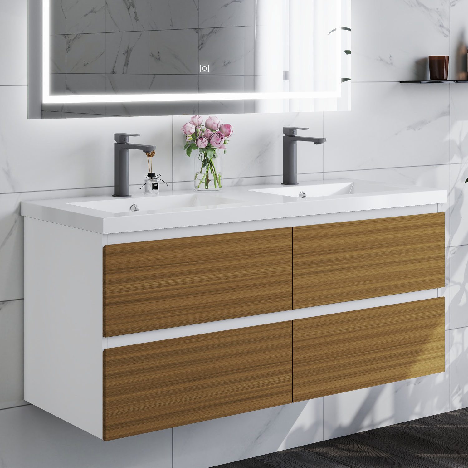 Doppelwaschtisch 120cm Waschtisch mit Unterschrank Waschbecken mit Badschrank