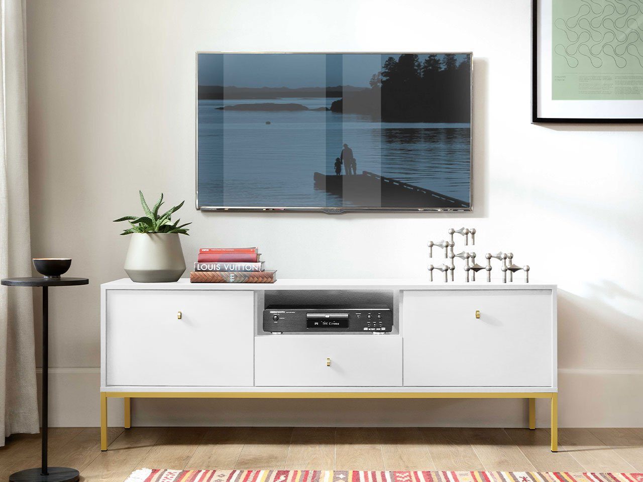 Mirjan24 TV-Schrank Mono Gold MRTV154 (mit Schublade und 2 Türen) Griffe aus Aluminium, Metall Untergestell 18 x 18 mm