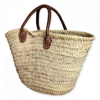 l-artisan Korbtasche Marokkanischer Tragetasche, Einkaufstasche, Strandtasche, Handgefertigt PALMBLATT-TASCHE mit Ledergriffen BASIC-1