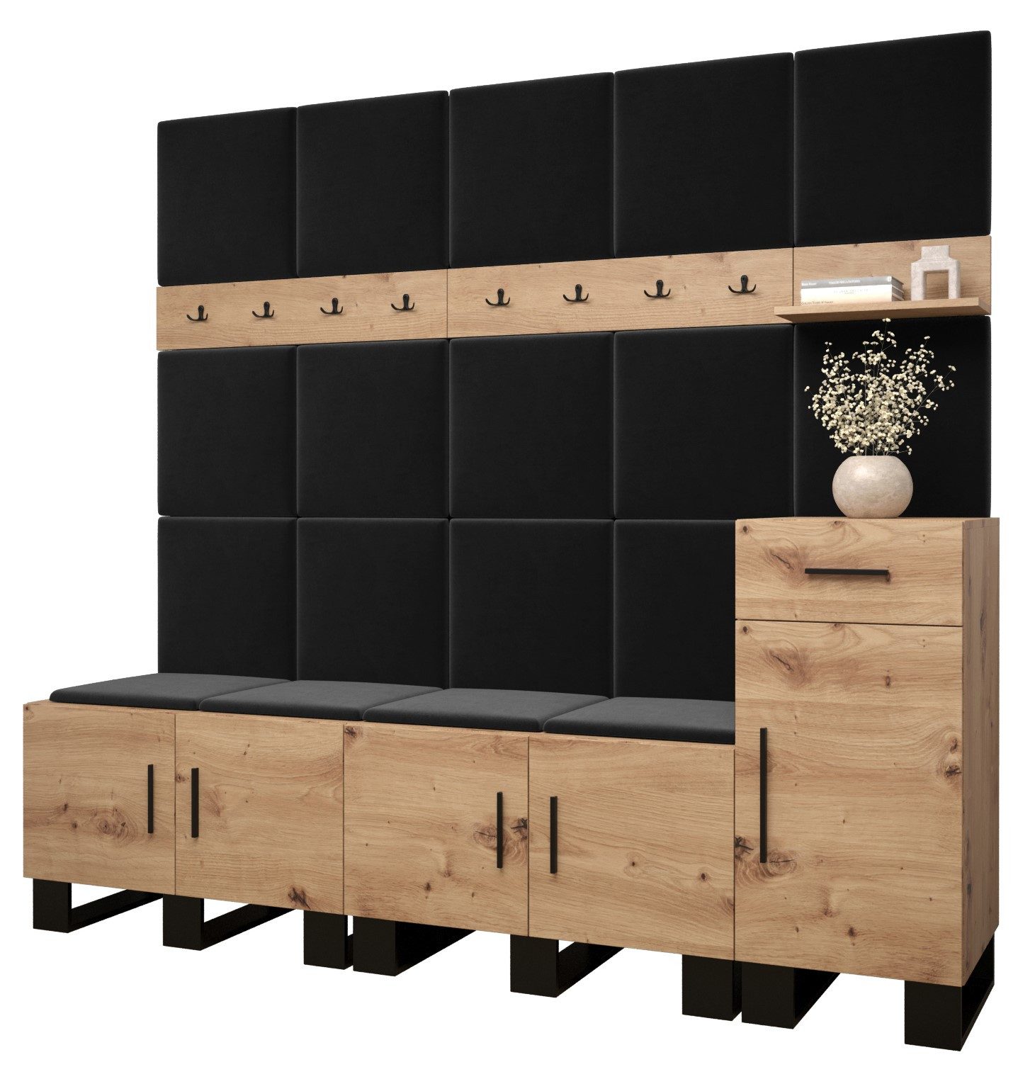 ABIKS MÖBEL Garderoben-Set ARTIN Set 8 Garderobe mit gepolsterten Paneelen, Industriell Design