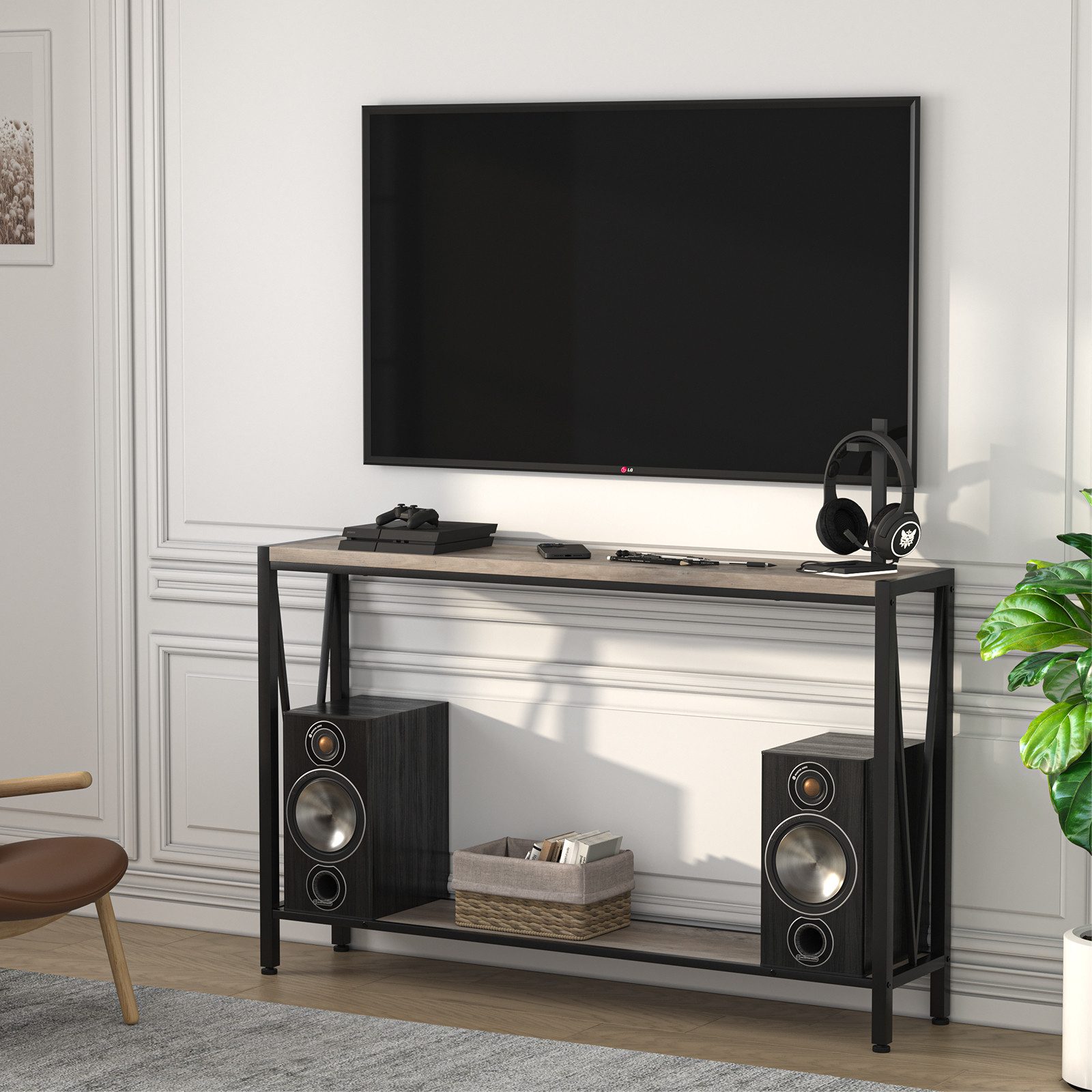 GarveeMore Konsolentisch Schmal Holz Konsolentisch,mit Stauraum, Holz und Metall Couchtisch – Bild 4 von 5