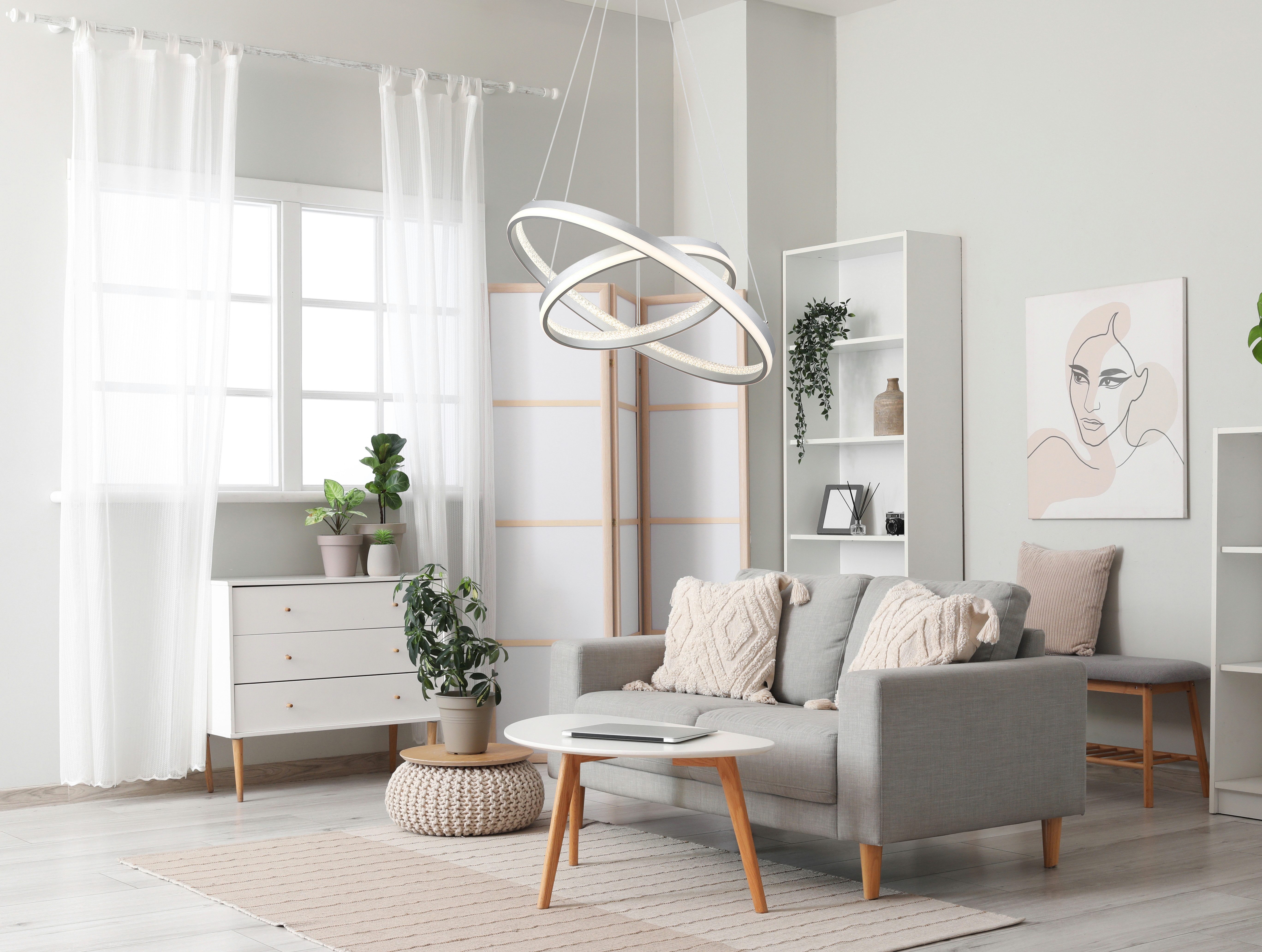 NOWA LED-Hängeleuchte MARY, Dimmfunktion, Memoryfunktion, Nachtlichtfunktion, Timerfunktion, mehrere Helligkeitsstufen, LED fest integriert, warmweiß - kaltweiß, Pendelleuchte, Hängelampe, Kristalle, Esstisch, Wohnbereich