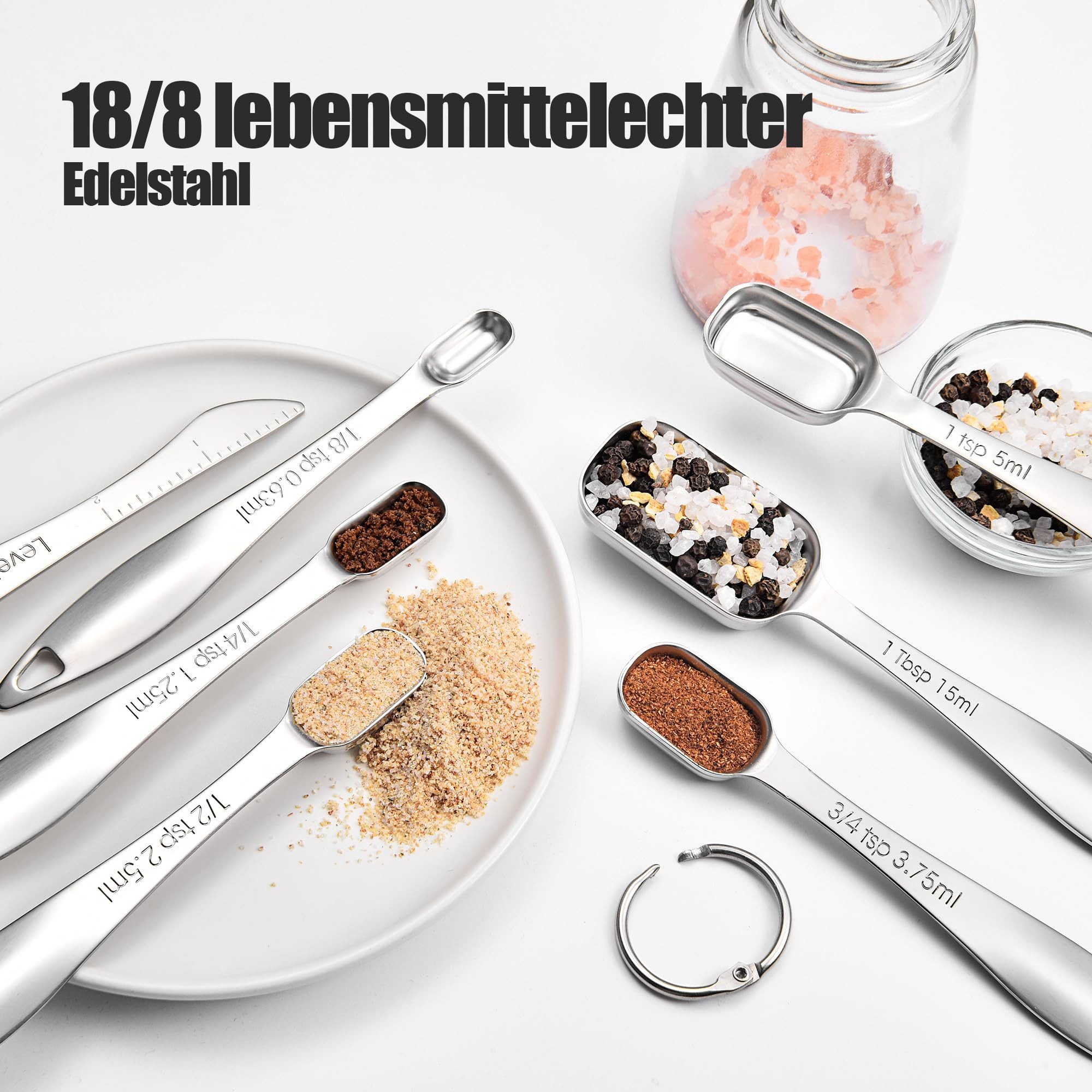 FOUORTUNATE-BEE Messlöffel 7er-Set Messlöffel aus Edelstahl Gewürzlöffel Esslöffel Dosierlöffel, (Präzisions Küchenwerkzeug zum Messen, 7-St., für Proteinpulver, Kaffee und Backen, Spülmaschinenfest)