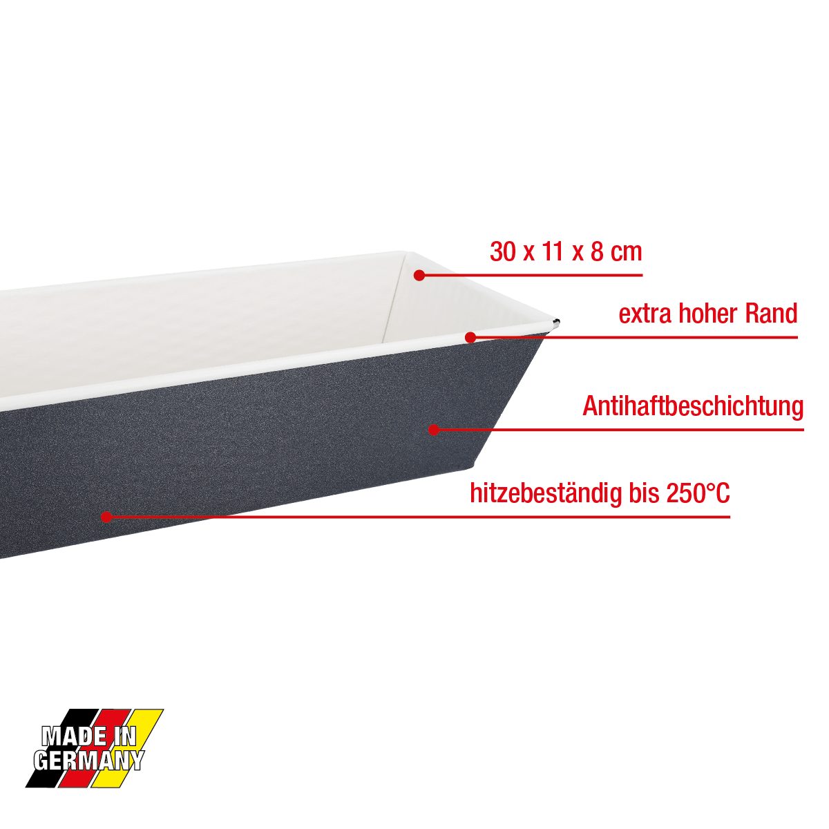 EUROHOME Backform Kuchenform eckig Backform Ø30 Antihaftbeschichtung, (1-tlg), Königskuchenform hoher Rand - Backform Kuchen