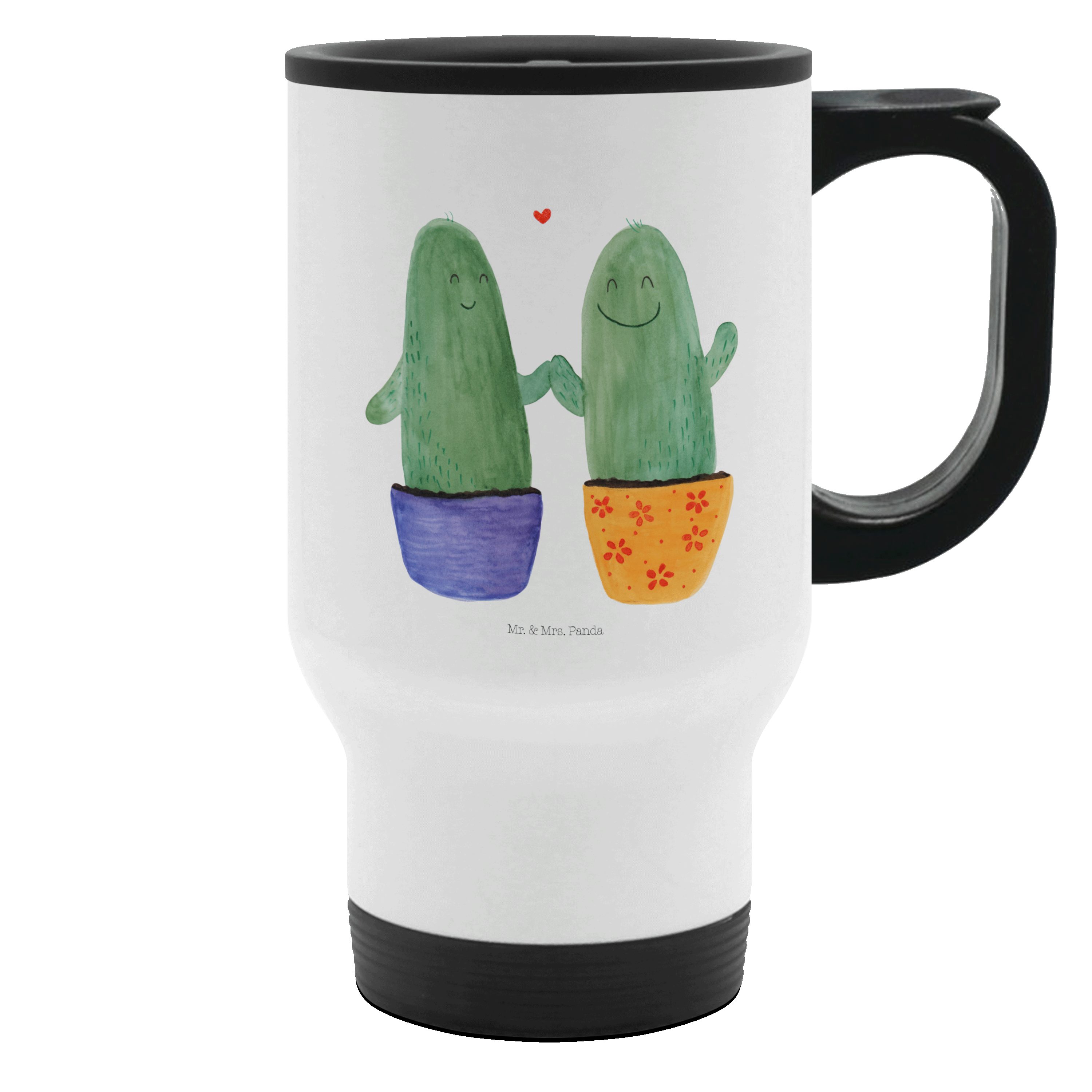 Mr. & Mrs. Panda Thermobecher Kaktus Liebe, Kaffeebecher, Weiß, Liebe, Love, Kakteen, Mehrwegbecher, 1-tlg., Edelstahl