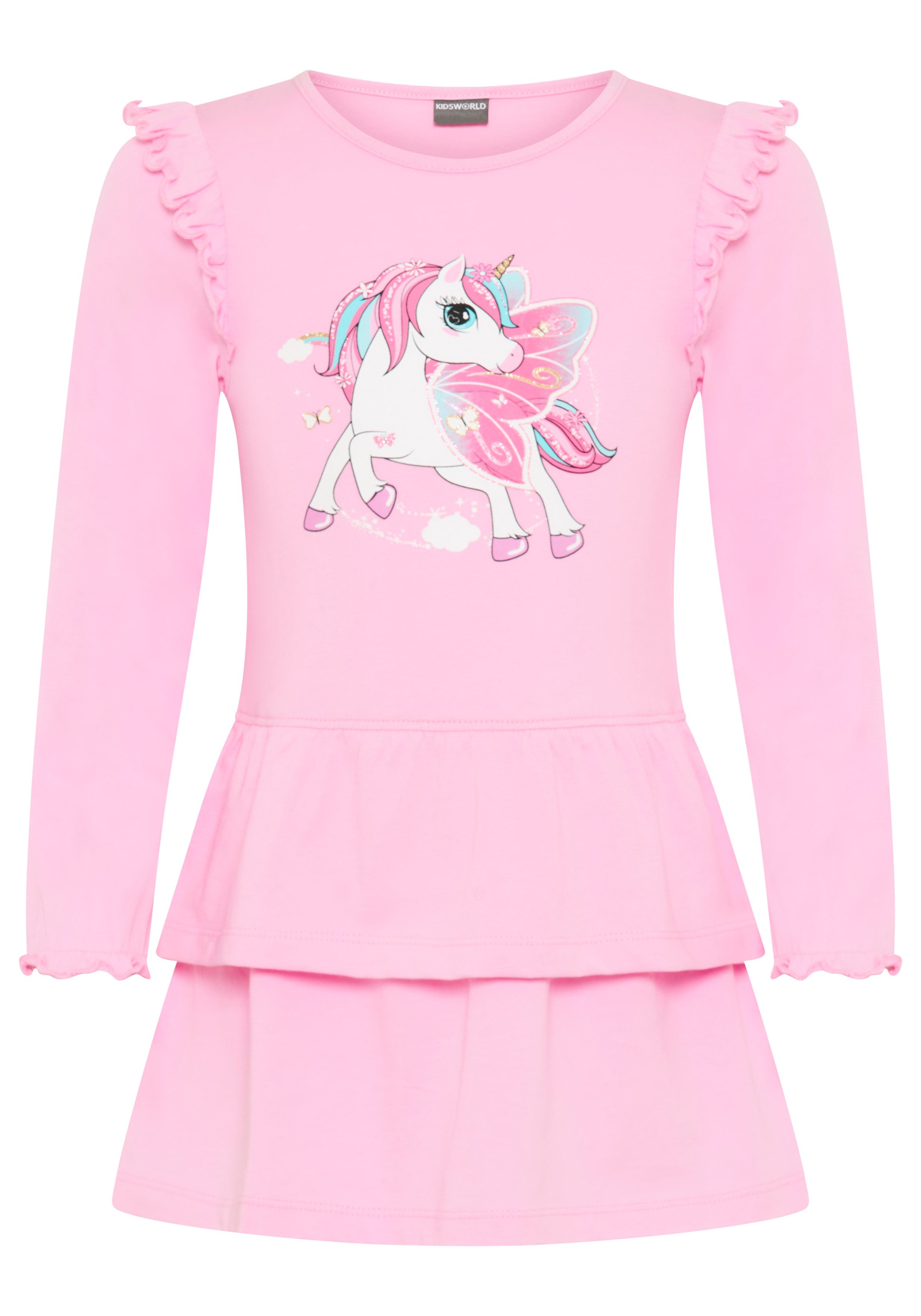 KIDSWORLD Jerseykleid Süßes Shirtkleide mit Einhorn-Druck für Mädchen, aus Single Jersey aus Baumwolle – Bild 5 von 5
