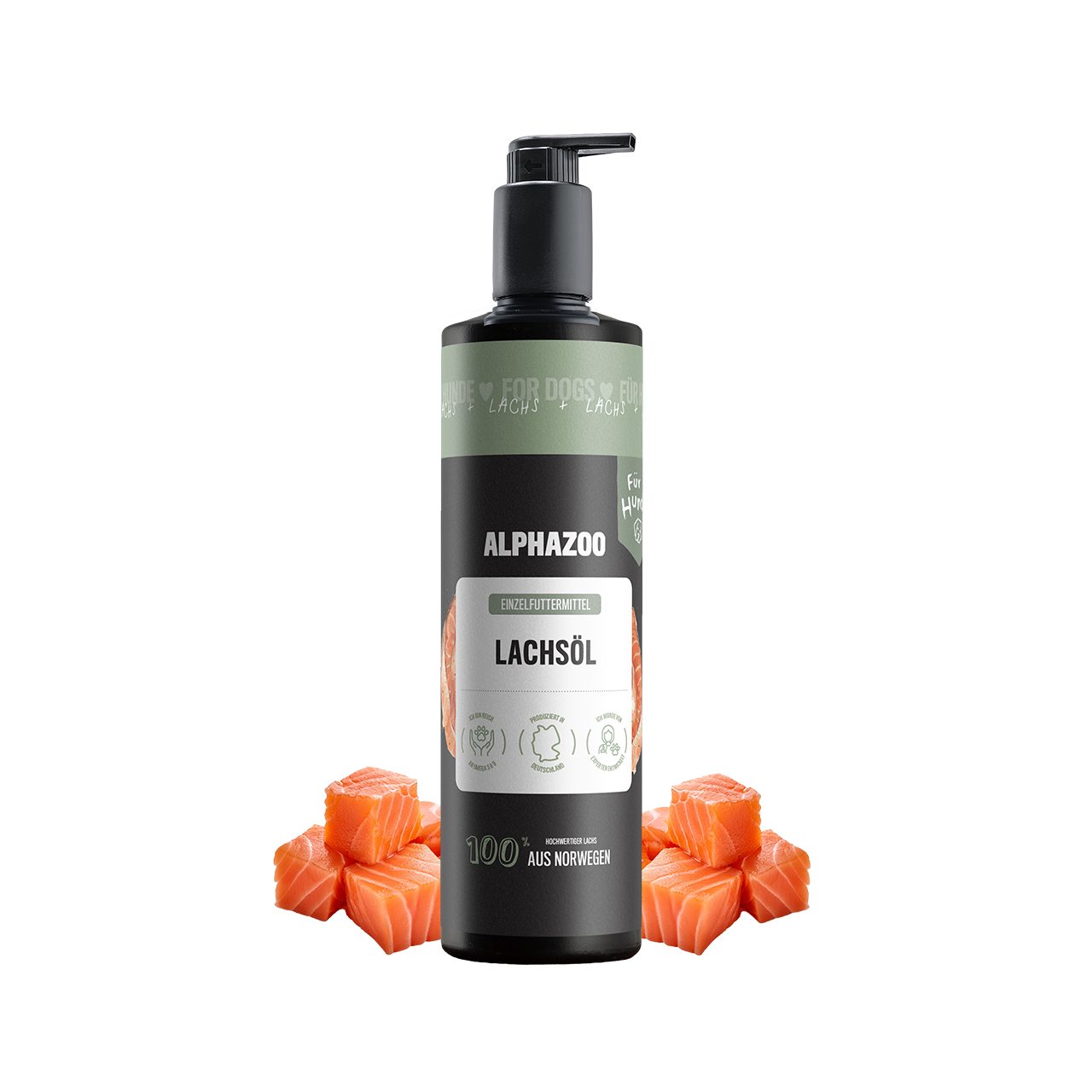 ALPHAZOO Fellpflege Lachsöl für Hunde 250ml, 250 ml, Omega 3 Fettsäuren I Natürliches Fischöl I Haut und Fell