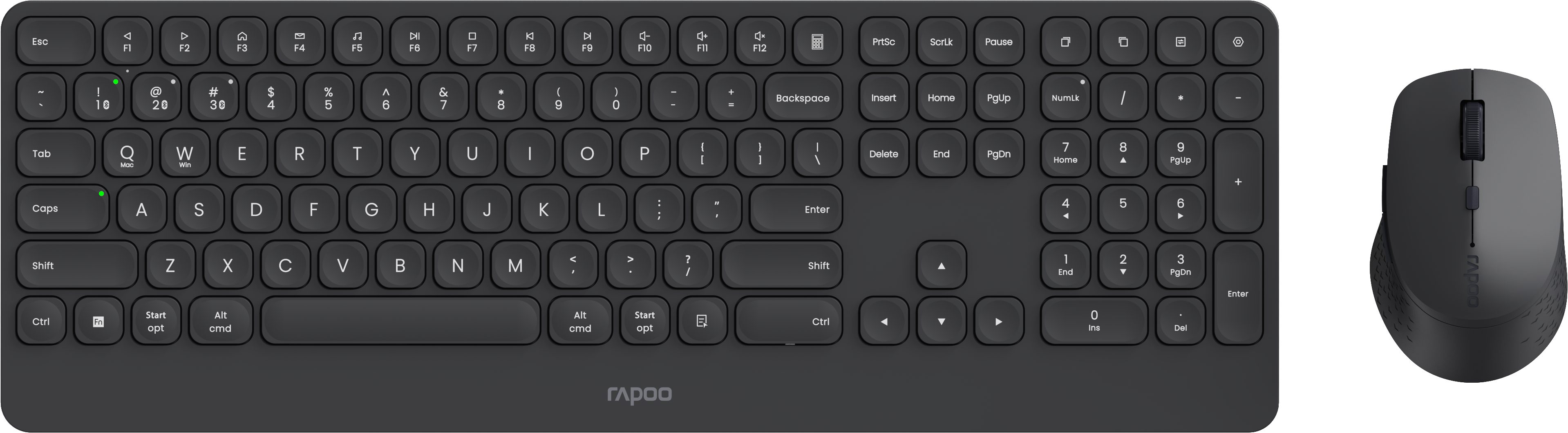 Rapoo 9390M - DE DGR Wireless Combo, Multi-Mode, Ergonomisches Tastatur- und Maus-Set, komfortable PC- & Laptop-Maus für Büro & Home-Office, Funk, Wireless