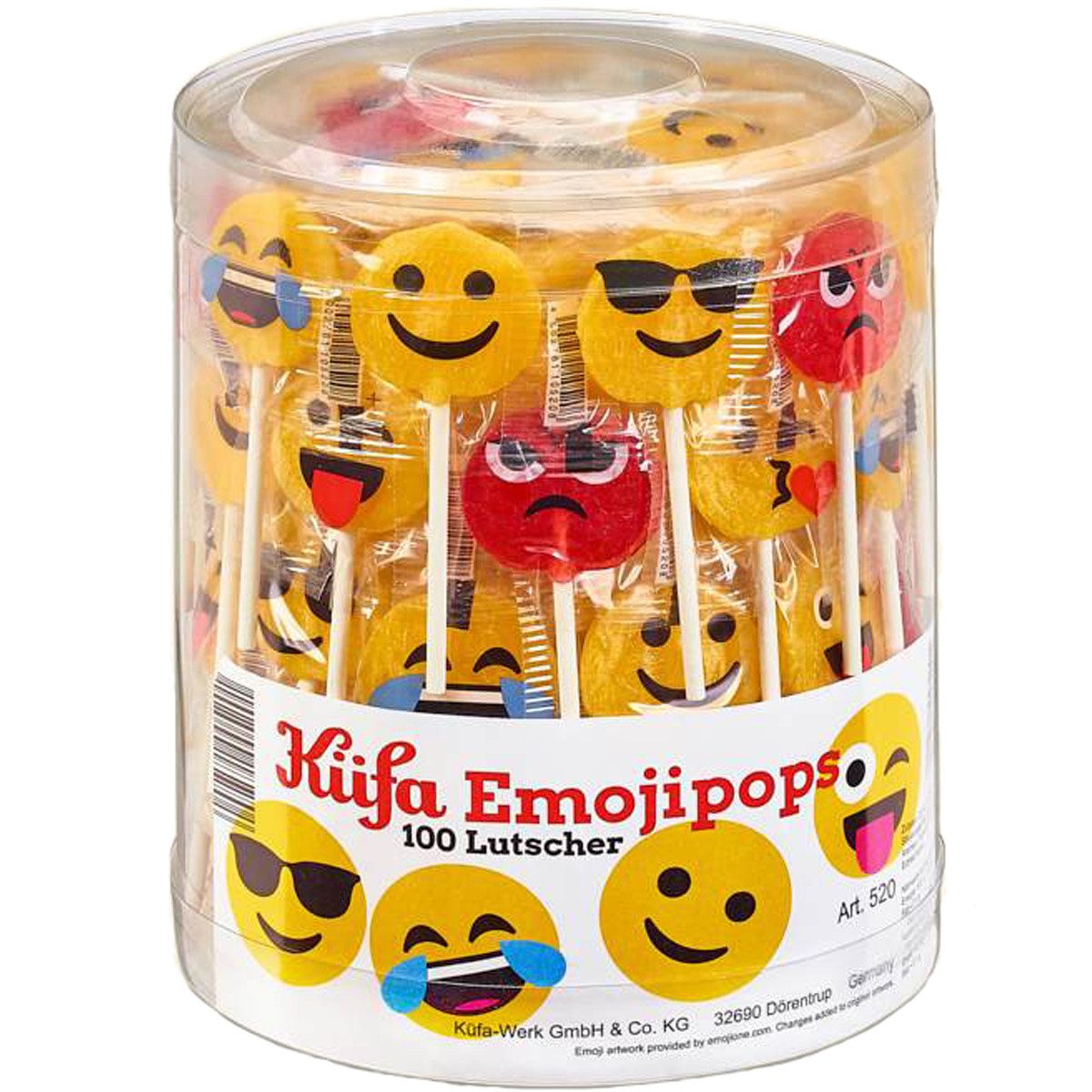 KUEFA Süßigkeit, Küfa Emojipops Lutscher mit Motiven 100 Stück einzeln verpackt 1300g