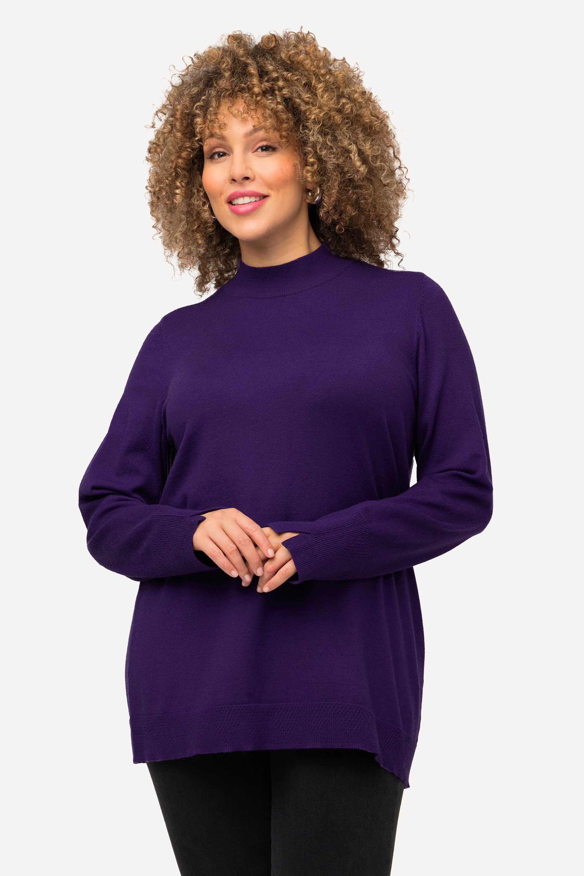 violett Ulla Strickpullover Langarm tiefes Stehkragen Popken Rippbündchen Pullover