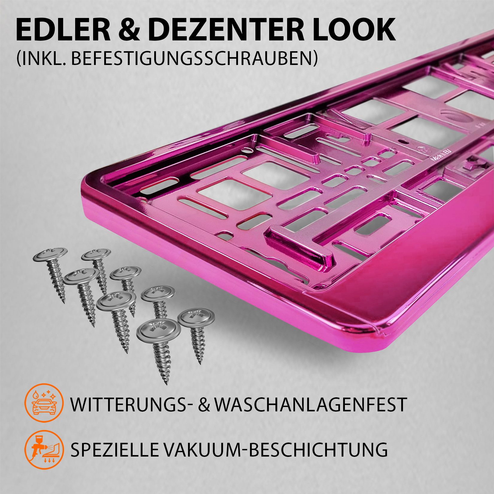 L & P Car Design Kennzeichenhalter für Auto Pink-Chrom Kennzeichenhalterung, (2 Stück)