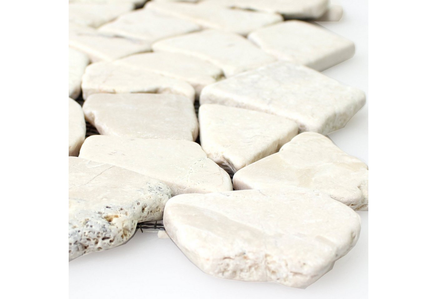 Mosafil Mosaikfliesen Marmor Bruch Naturstein Mosaikfliesen Solares Biancone, Naturstein-Marmor 30.500x30.500, beige, Verlegefertig auf ein Netz geklebt - Frostsicher - Wasserfest -