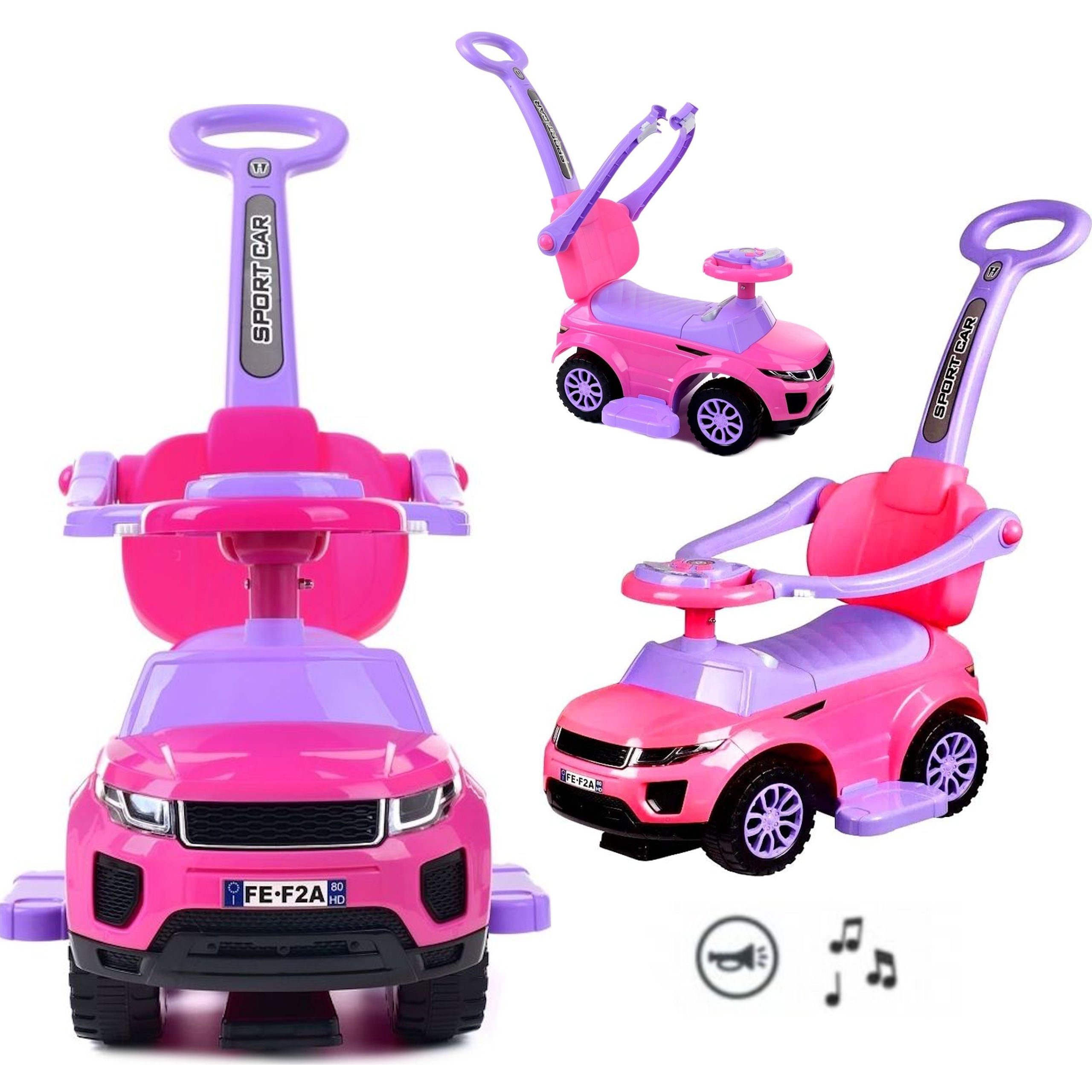 COIL Rutscherauto Babyrutscher, Kinderauto, Schiebeauto, 3in1, mit Druckgriff, interaktives Lenkrad, Musik- und Hupenknöpfe, ab 12 Monaten